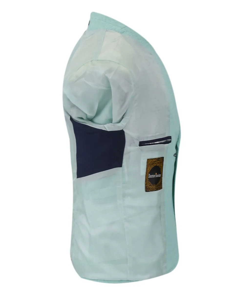 Boys Twill Single Breasted Slim Fit Blazer - TERRY - Aqua Green - Image 8