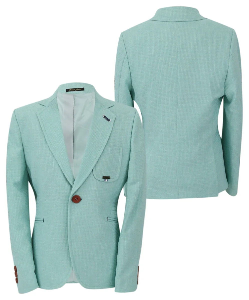 Boys Twill Single Breasted Slim Fit Blazer - TERRY - Aqua Green - Image 9
