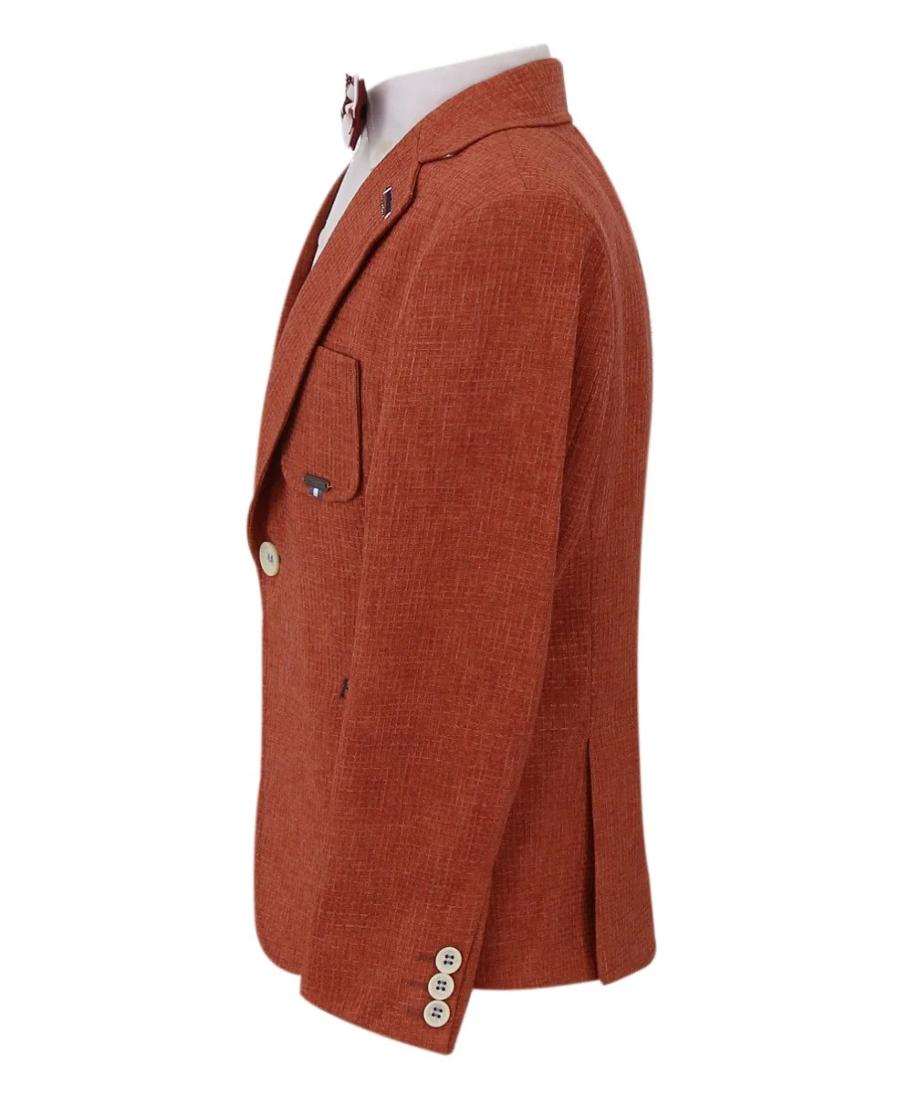 Boys Twill Single Breasted Slim Fit Blazer - TERRY - Brick - Image 4
