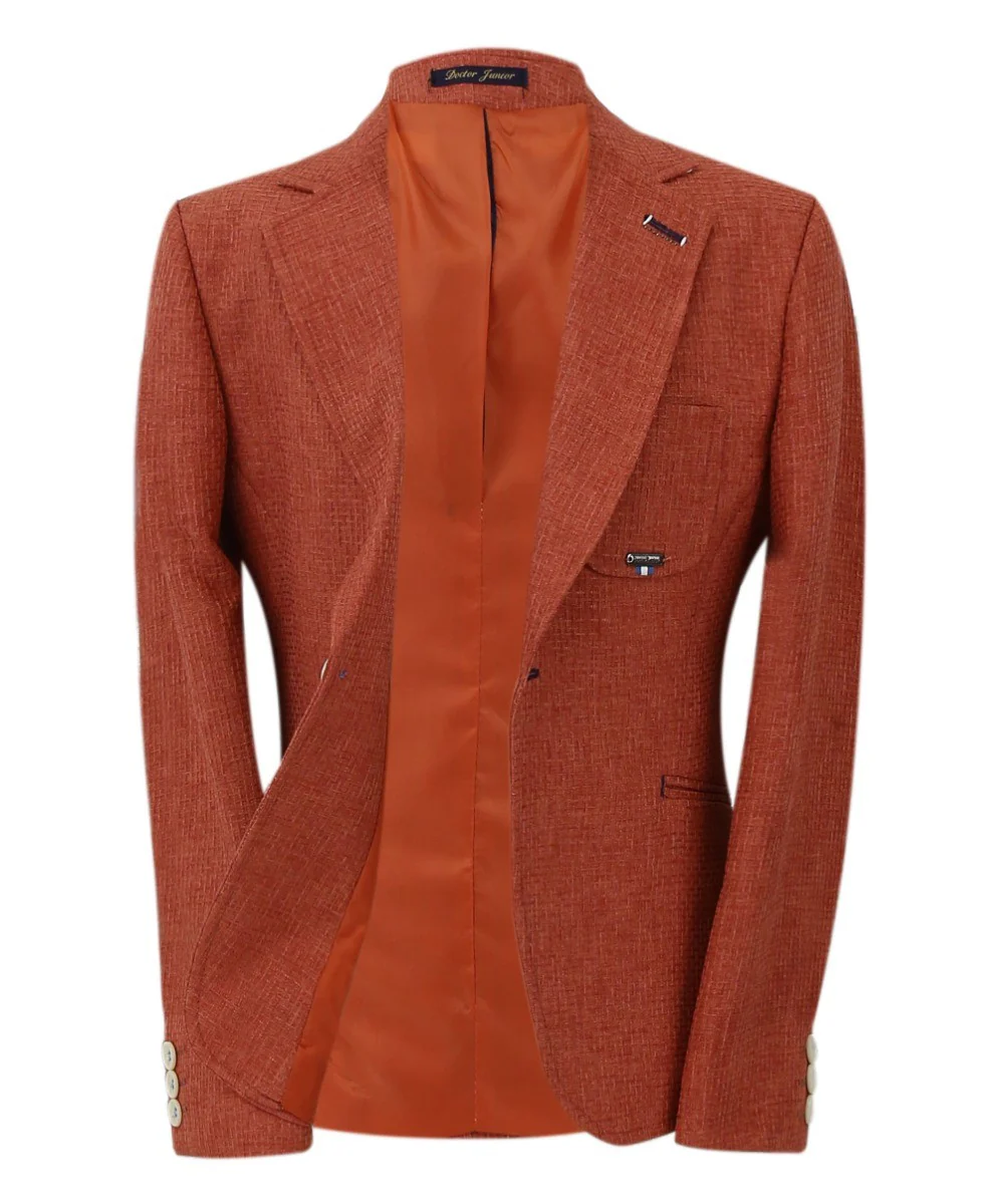 Boys Twill Single Breasted Slim Fit Blazer - TERRY - Brick - Image 7