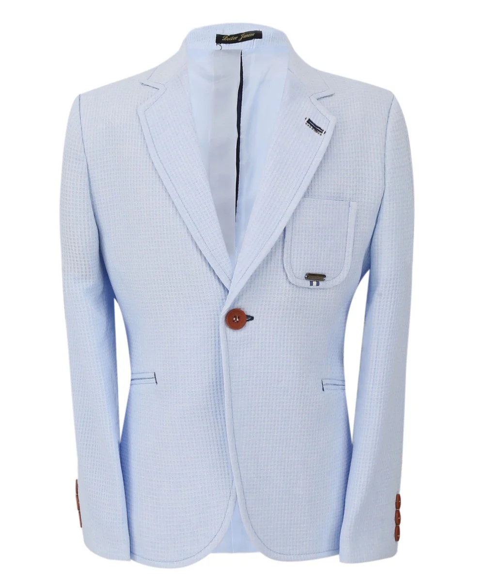 Boys Twill Single Breasted Slim Fit Blazer - TERRY - Sky Blue - Image 6