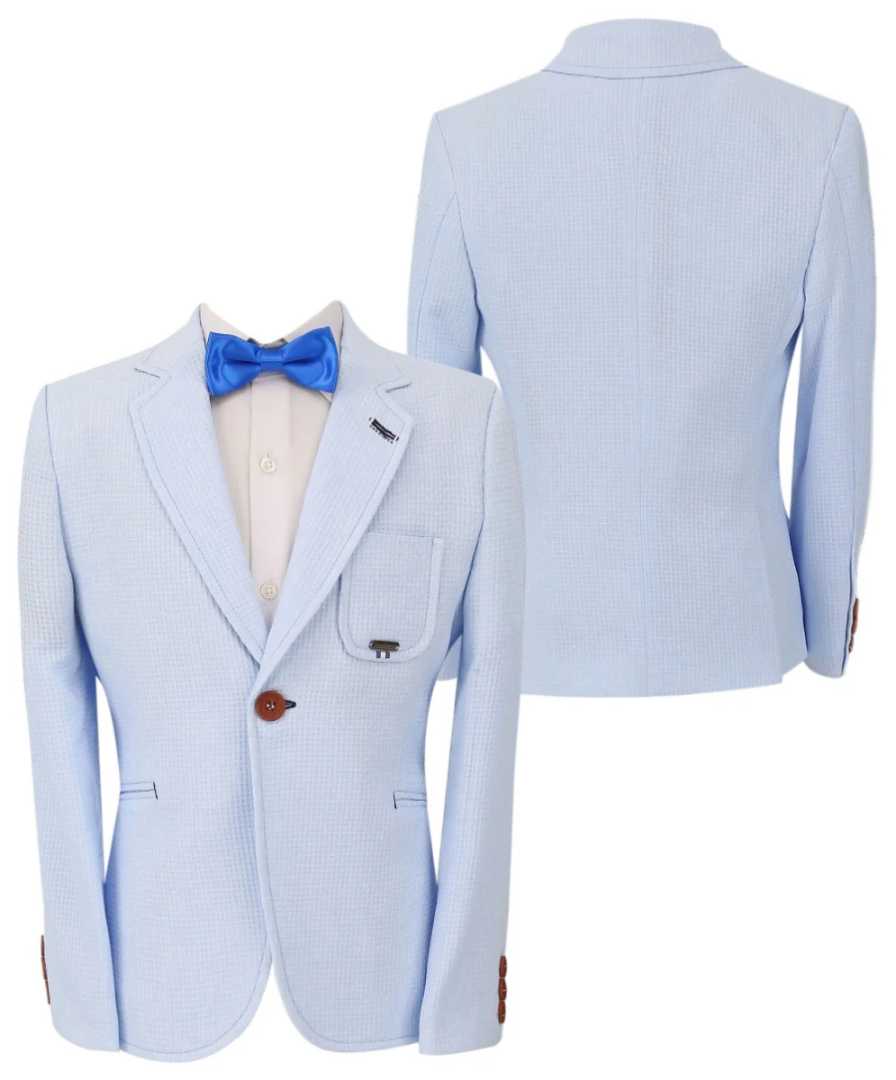 Boys Twill Single Breasted Slim Fit Blazer - TERRY - Sky Blue - Image 9