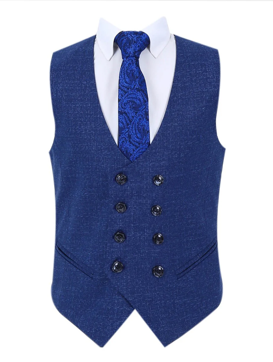 Boys Windowpane Check Slim Fit Suit Set - Light Brown - Image 5