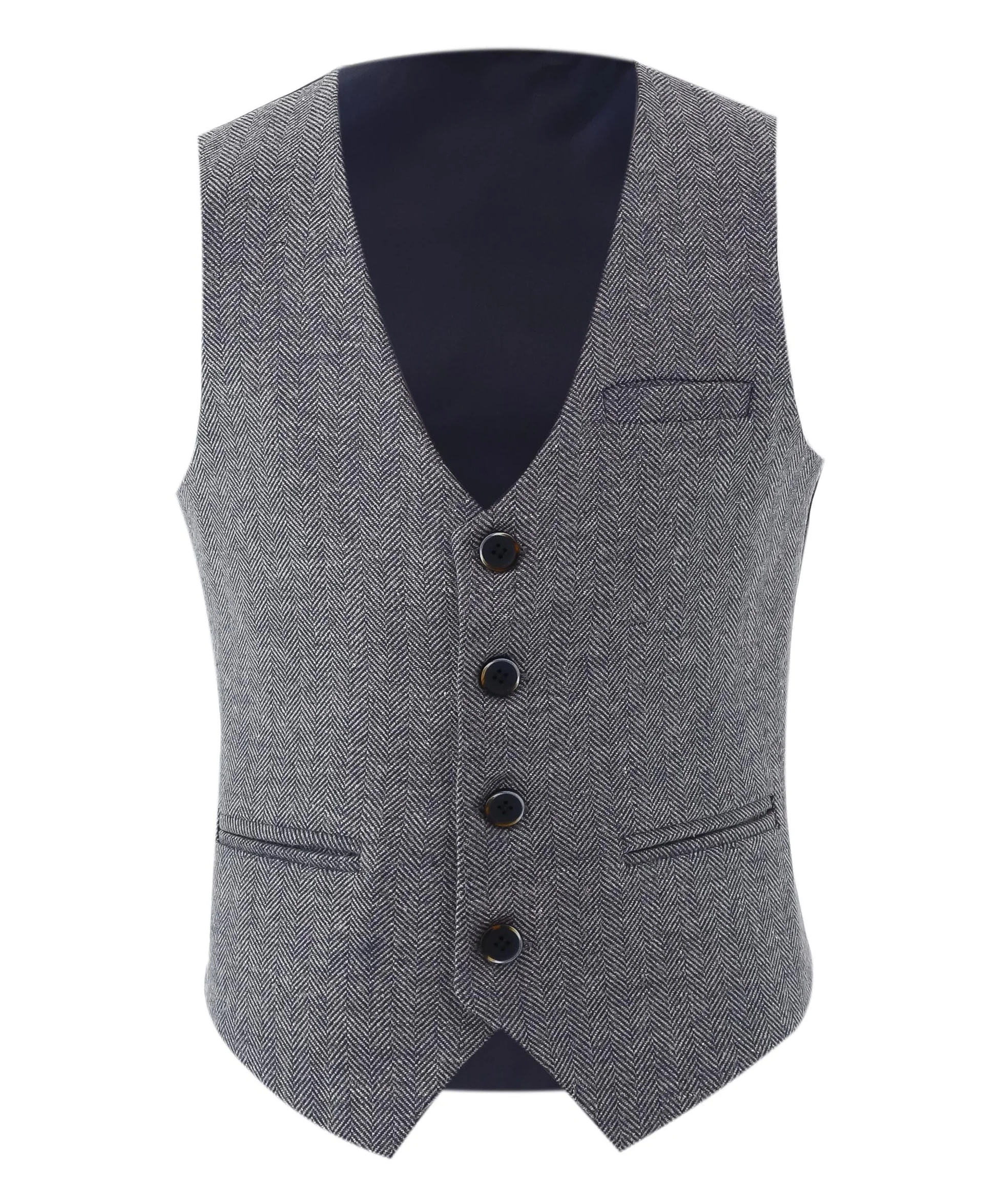 Boys Herringbone Tweed Waistcoat Suit - Grey - Image 4