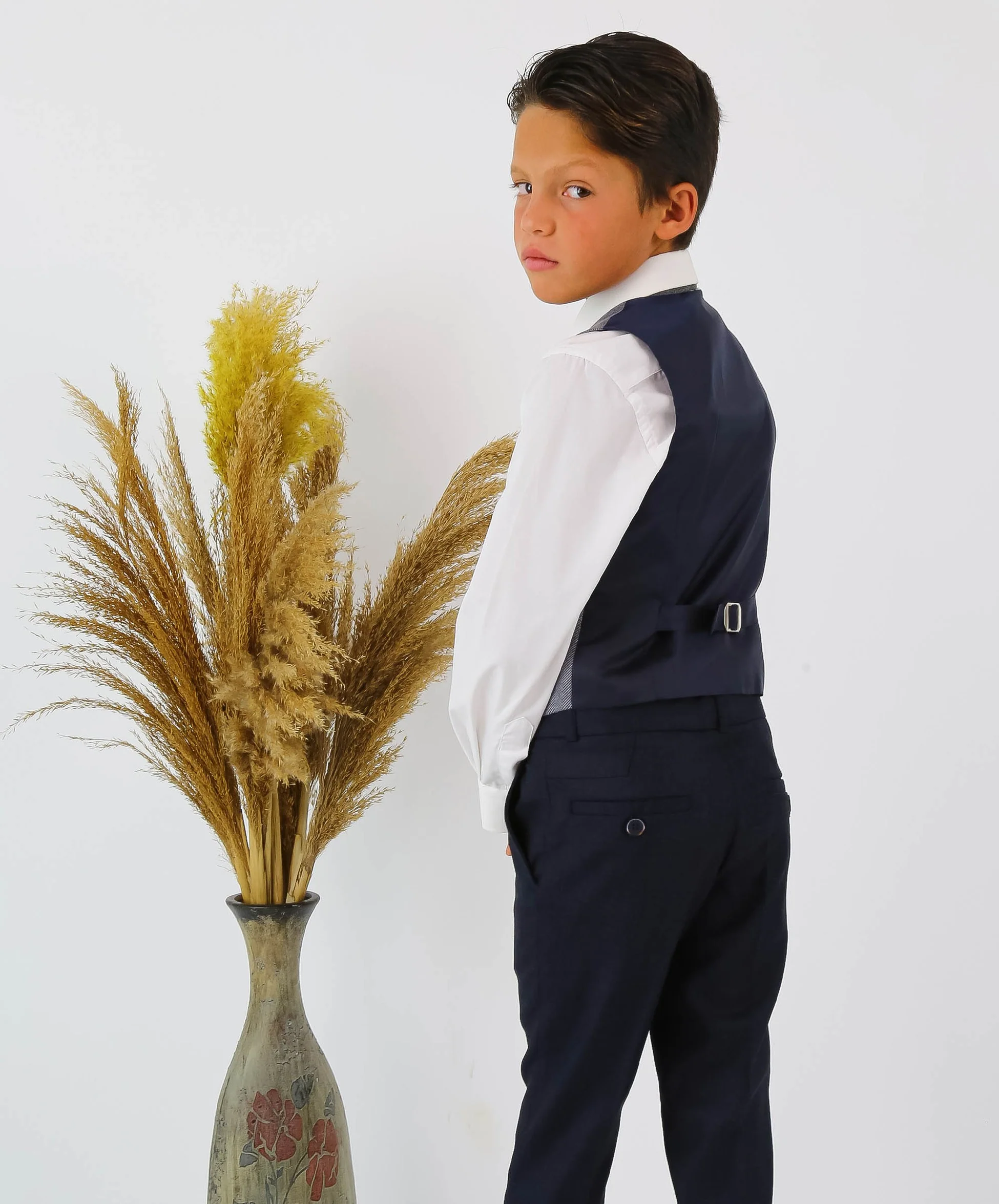 Boys Herringbone Tweed Waistcoat Suit - Grey - Image 5