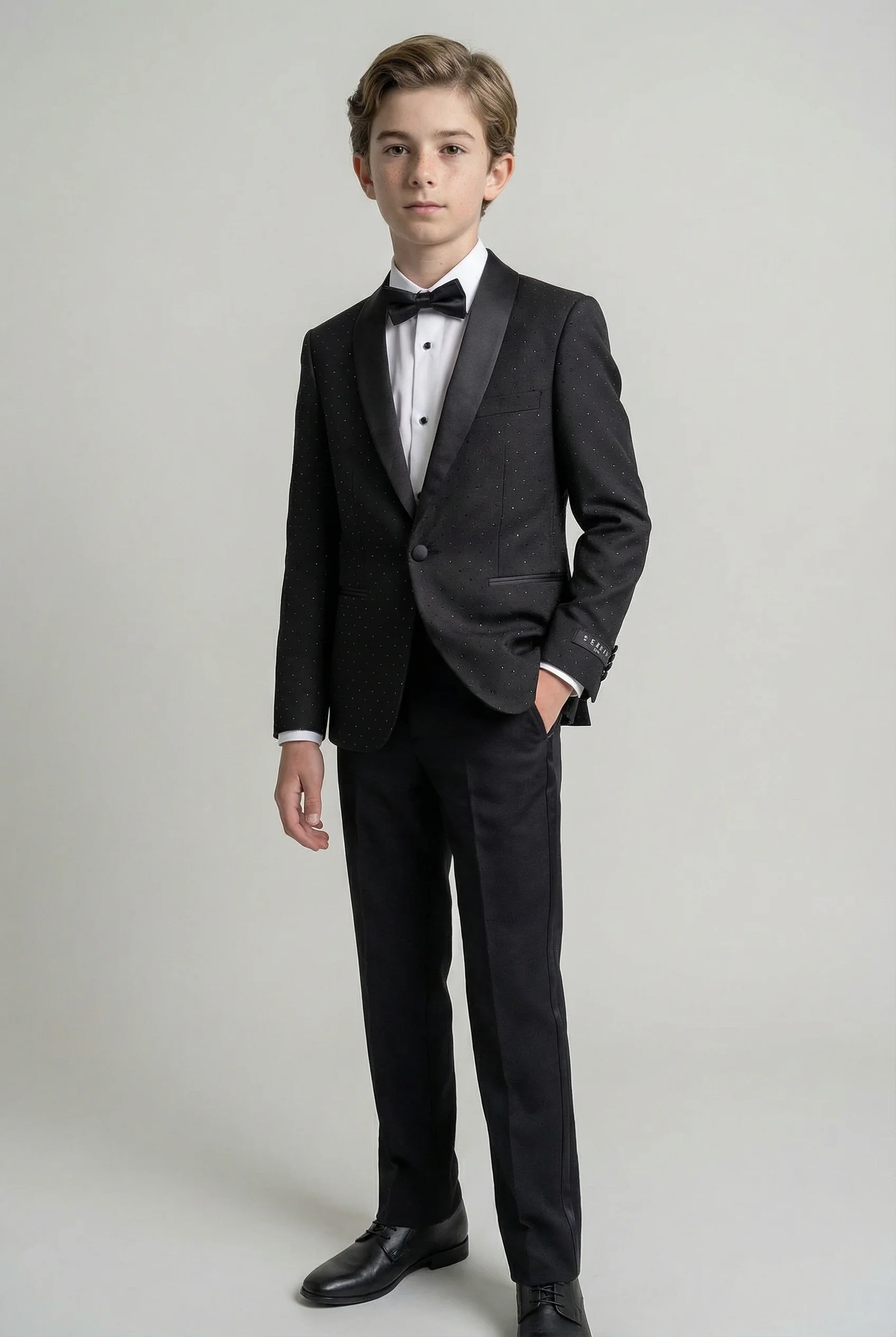 Boys 2-Piece Dot Overlay Tuxedo Suit - Calvin Black - Image 2