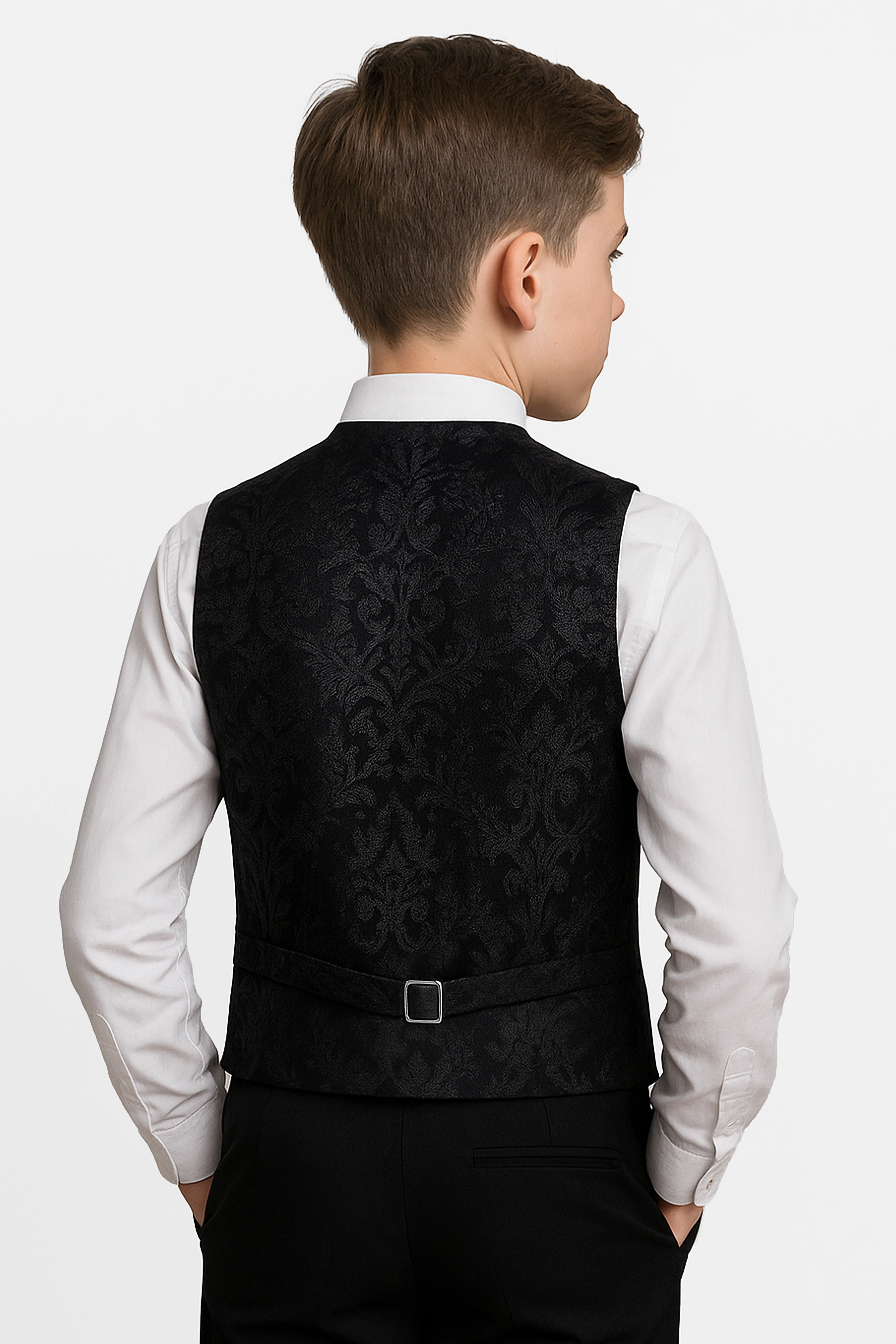 Boys 2-Piece Paisley Jacquard Waistcoat Cravat Set - Black - Image 2