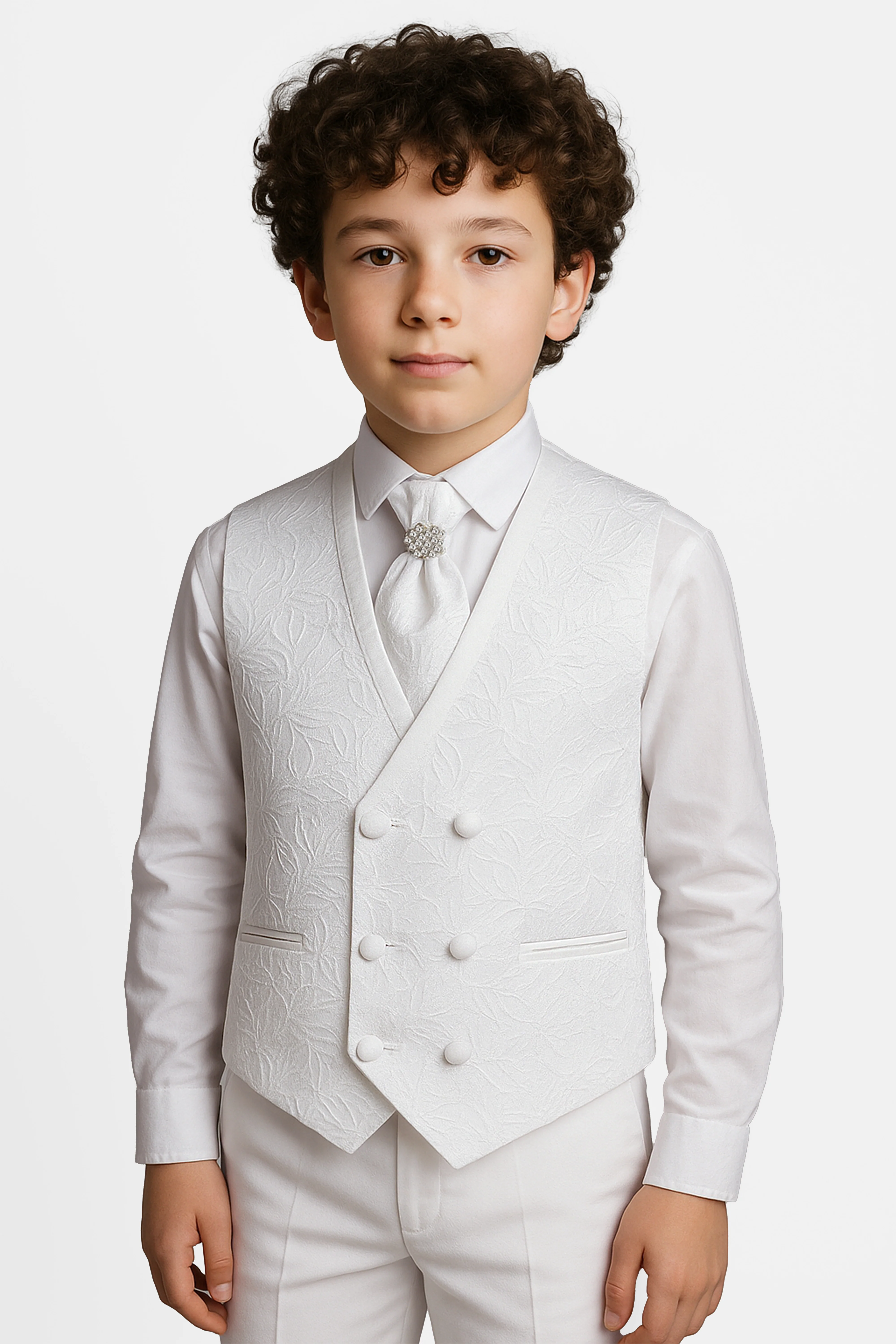 Boys 2-Piece Paisley Jacquard Waistcoat Cravat Set - White
