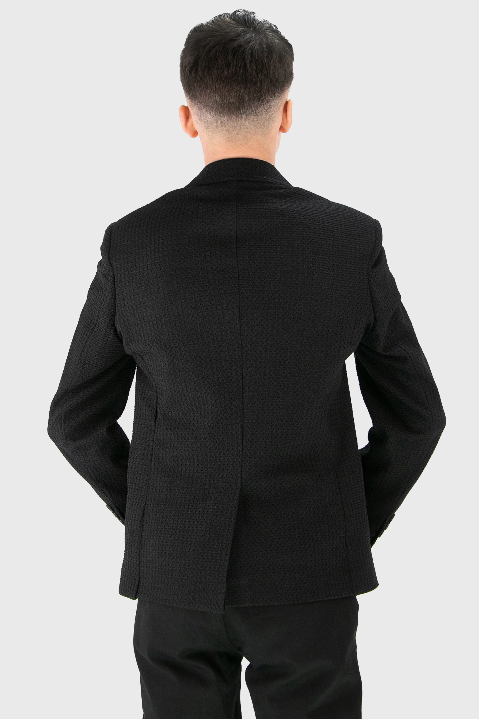 Boys’ 2-Piece Piqué Weave Textured Suit - Rodrigo - Black - Image 4