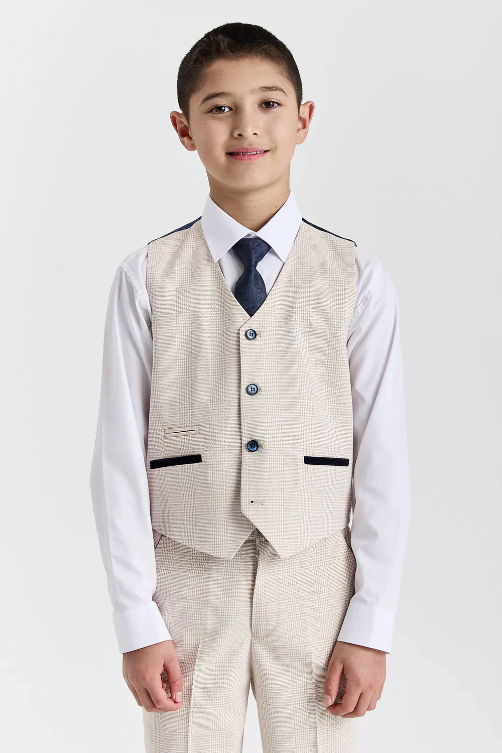 Boys 3-Piece Glen Check Tweed Formal Suit - Regent - Cream - Image 4