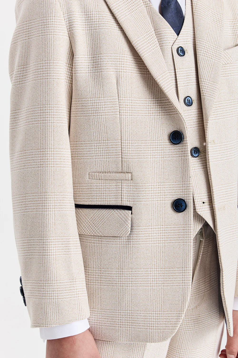 Boys 3-Piece Glen Check Tweed Formal Suit - Regent - Cream - Image 6