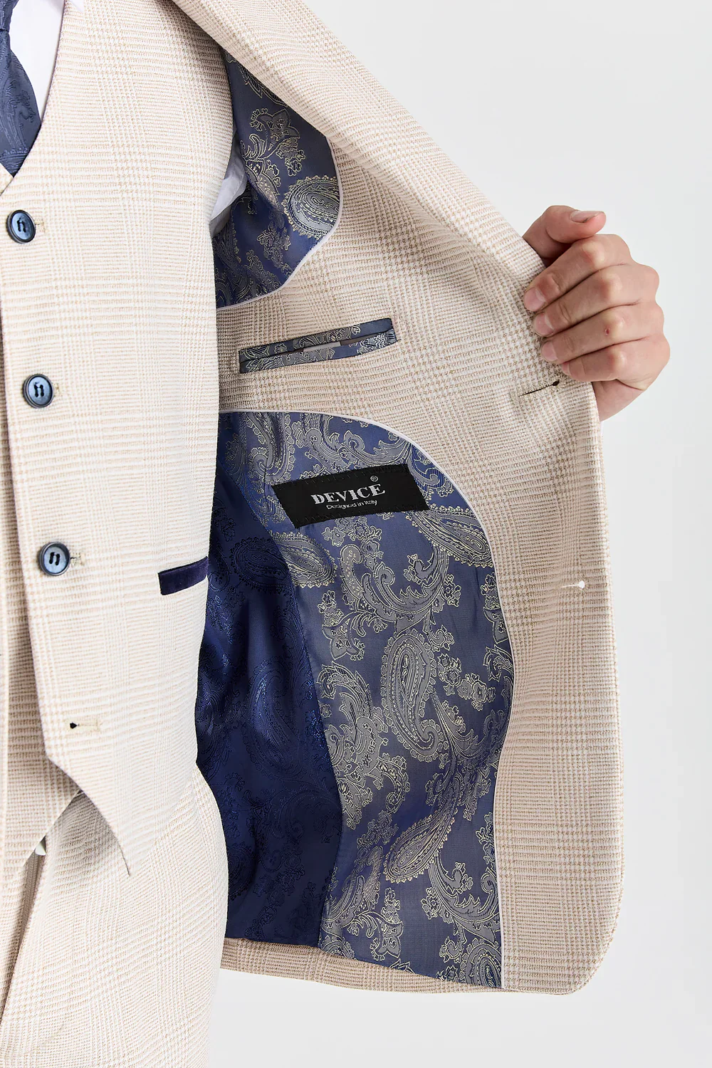 Boys 3-Piece Glen Check Tweed Formal Suit - Regent - Cream - Image 7
