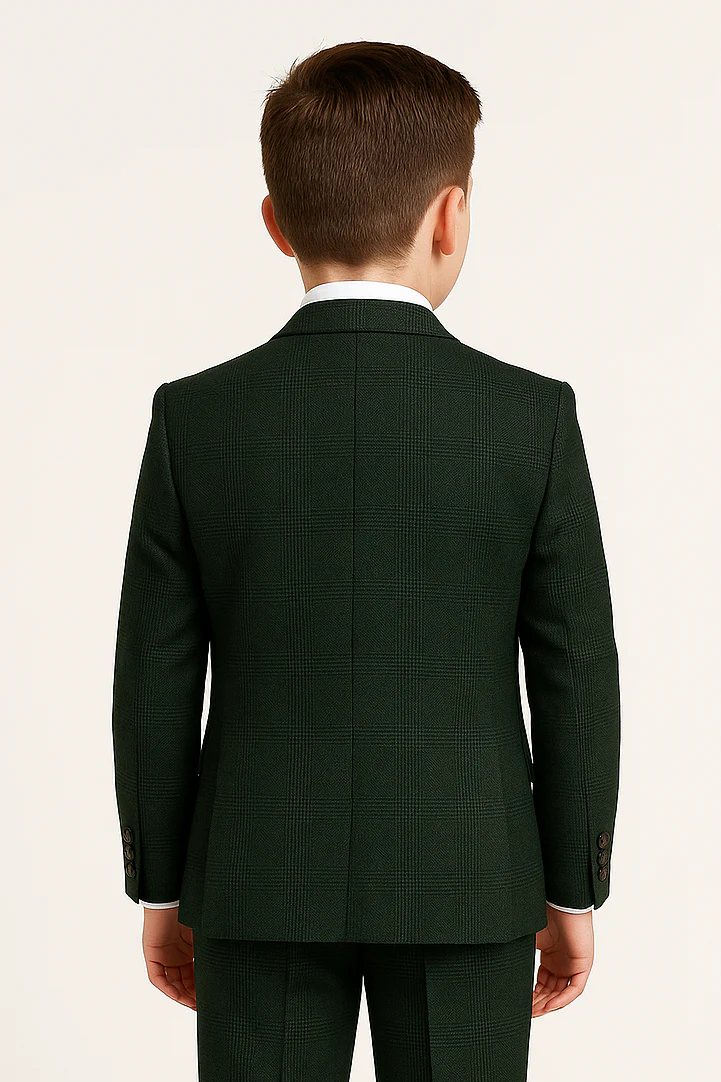 Boys 3-Piece Glen Check Tweed Formal Suit - Regent - Olive Green - Image 2