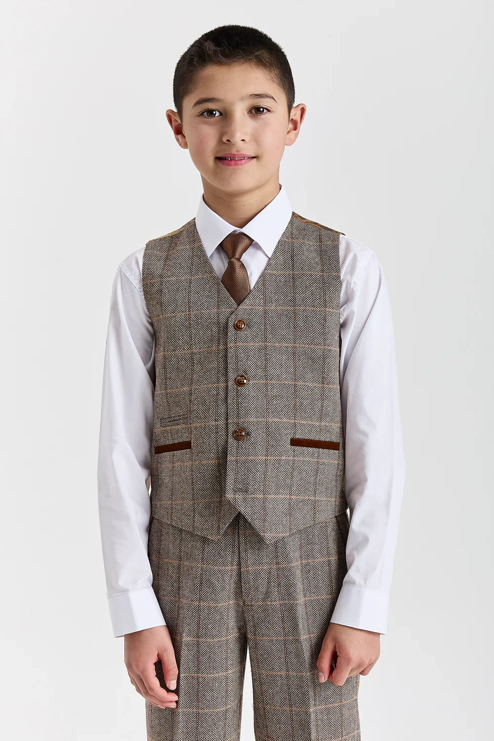 Boys 3-Piece Herringbone Windowpane Check Suit - Harris Brown - Image 4