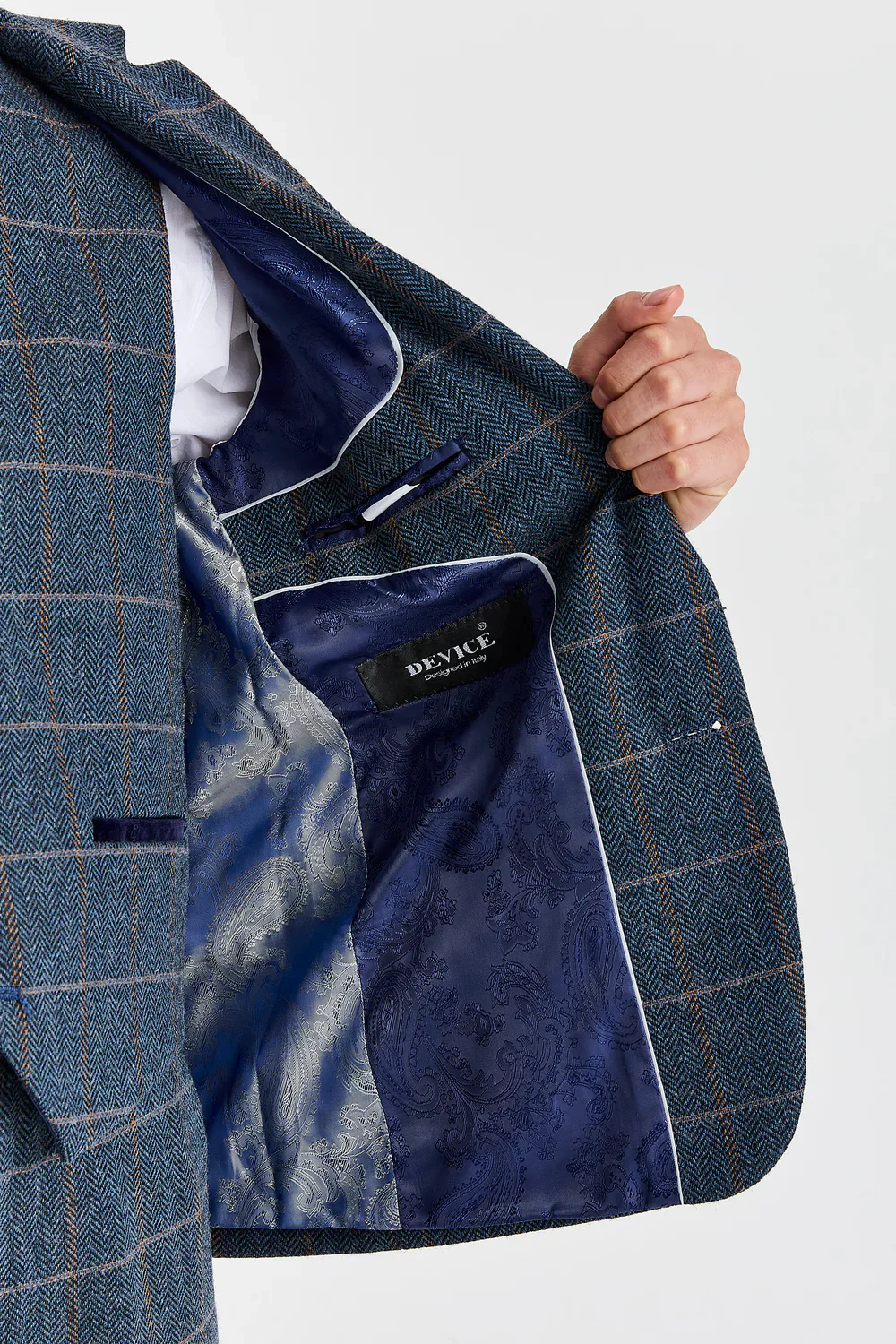 Boys 3-Piece Herringbone Windowpane Check Suit - Harris Navy - Image 7