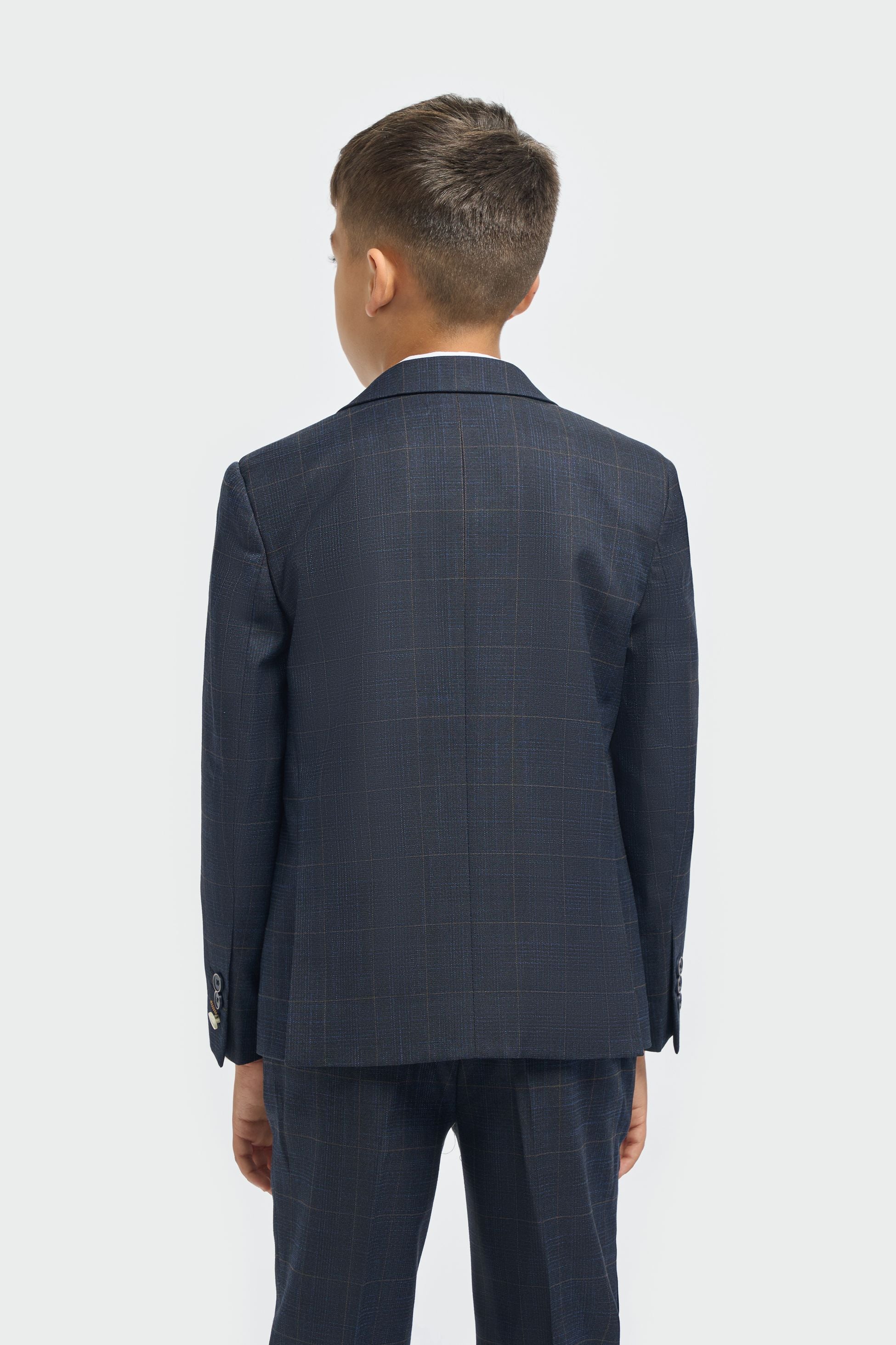 Boys’ 3-Piece Windowpane Check Suit - Torino - Navy Blue - Image 3