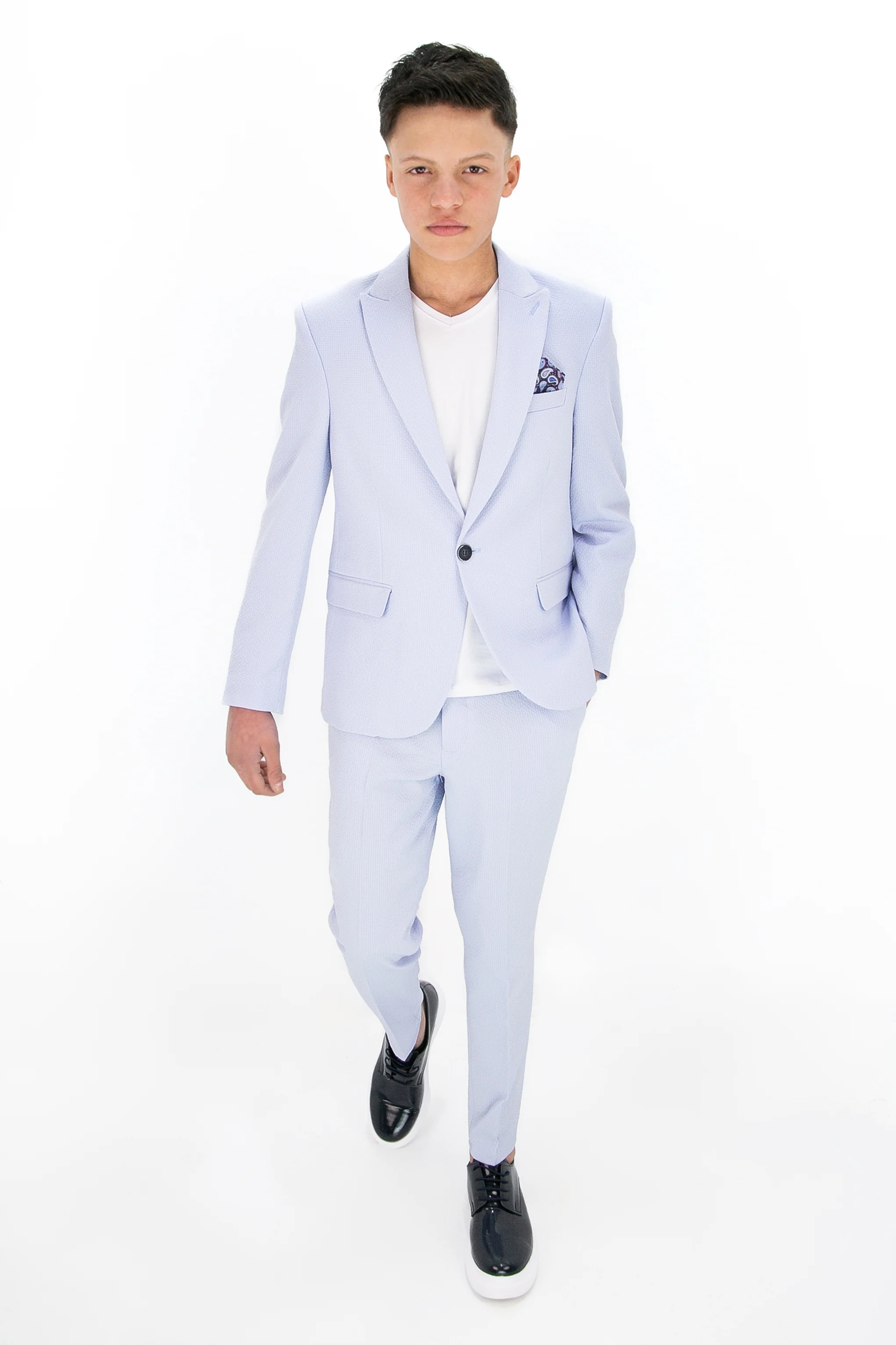 Boys’ 3-Piece Slim Fit Smart Casual Suit - Gofre - Sky Blue - Image 3