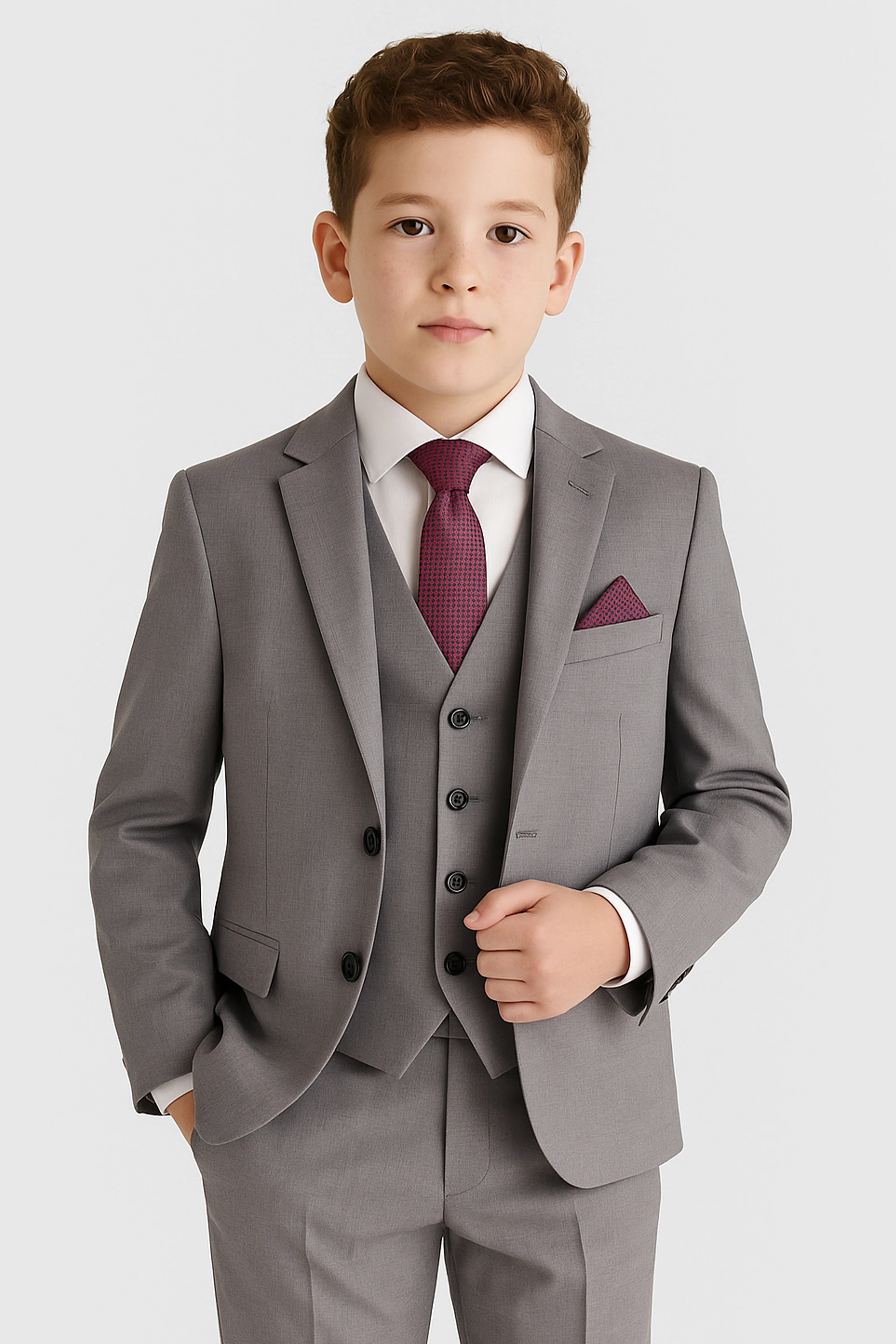 Boys 3-Piece Tailored Fit Grey Formal Suit - Edward