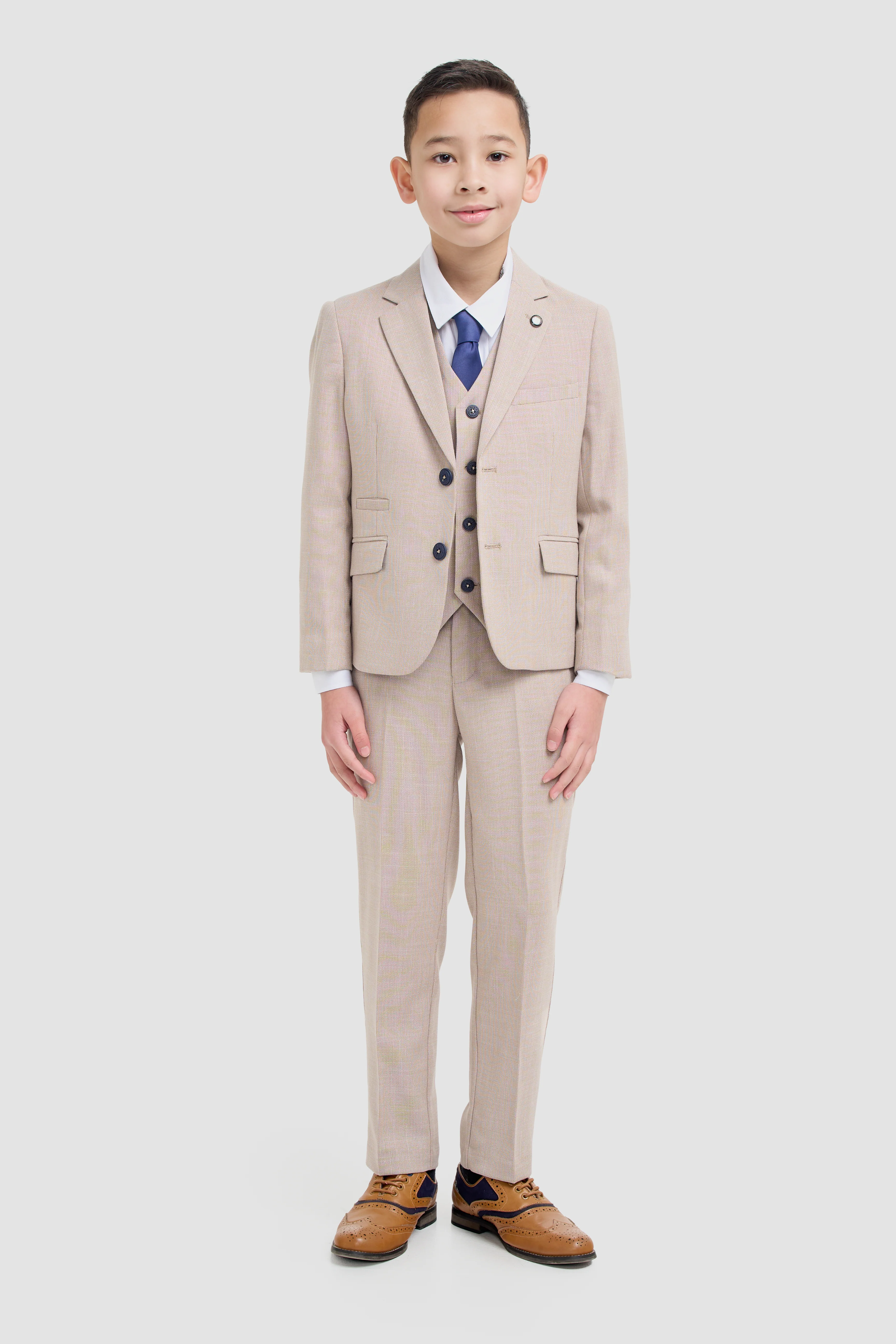 Boys 3-Piece Textured Suit - Miami - Beige - Image 2