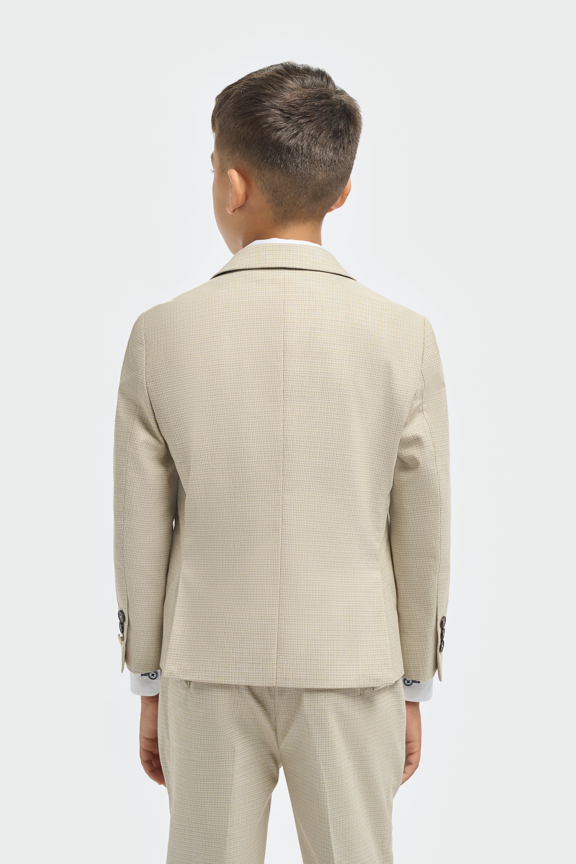 Boys’ 3-Piece Beige Cotton Microcheck Suit - Hampton - Image 3