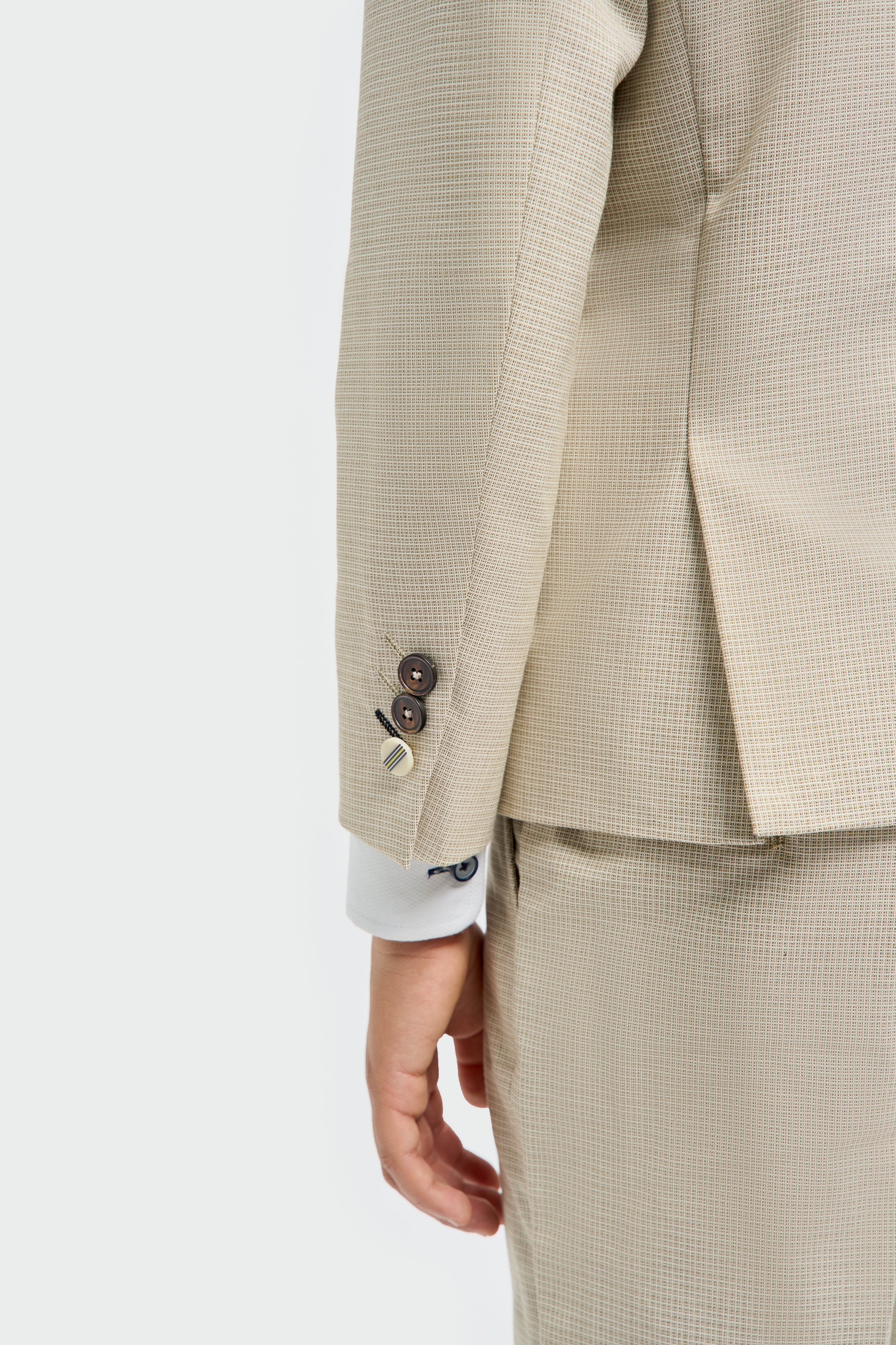 Boys’ 3-Piece Beige Cotton Microcheck Suit - Hampton - Image 4
