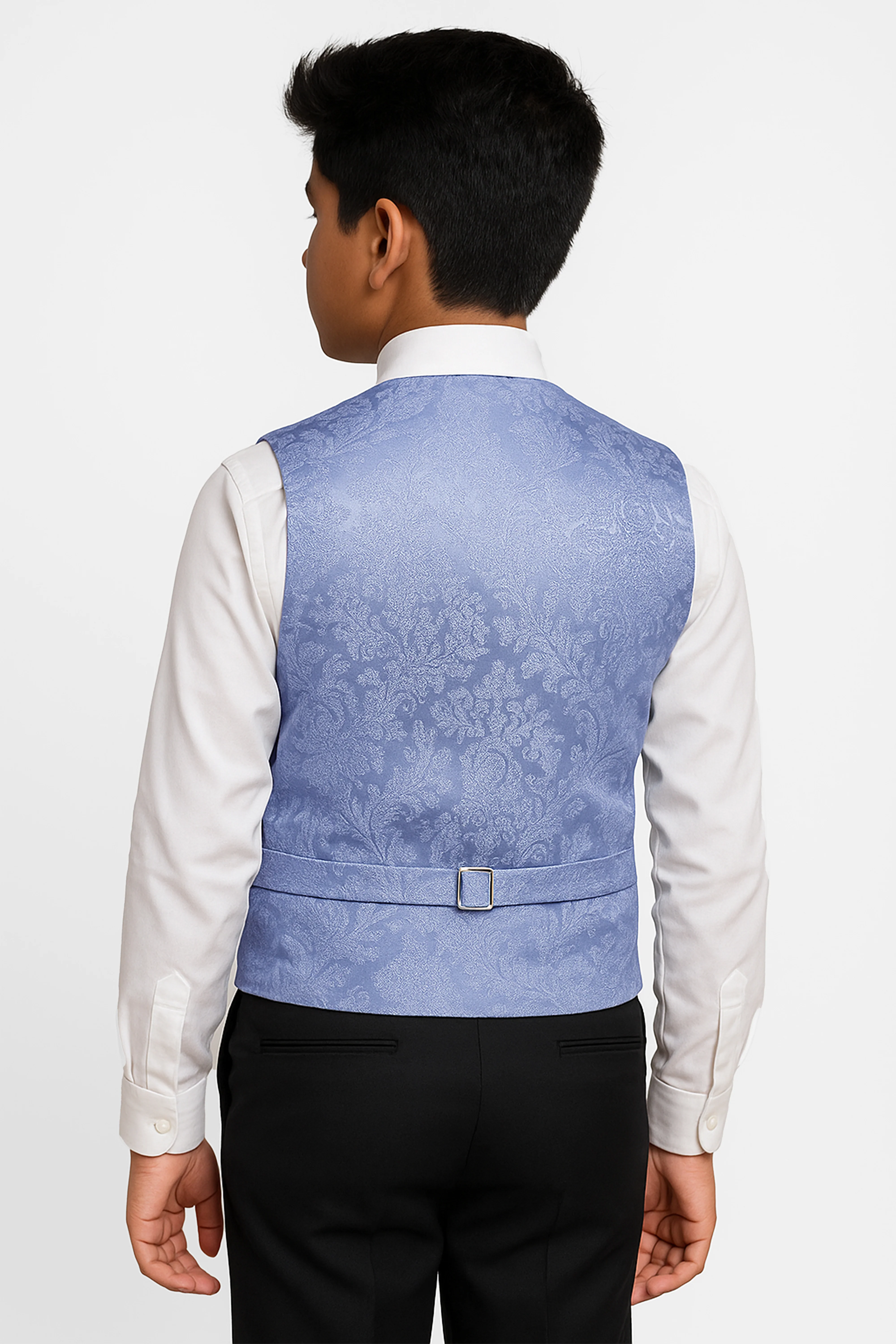 Boys 4-Piece Paisley Jacquard Waistcoat Cravat Set - Blue - Image 2