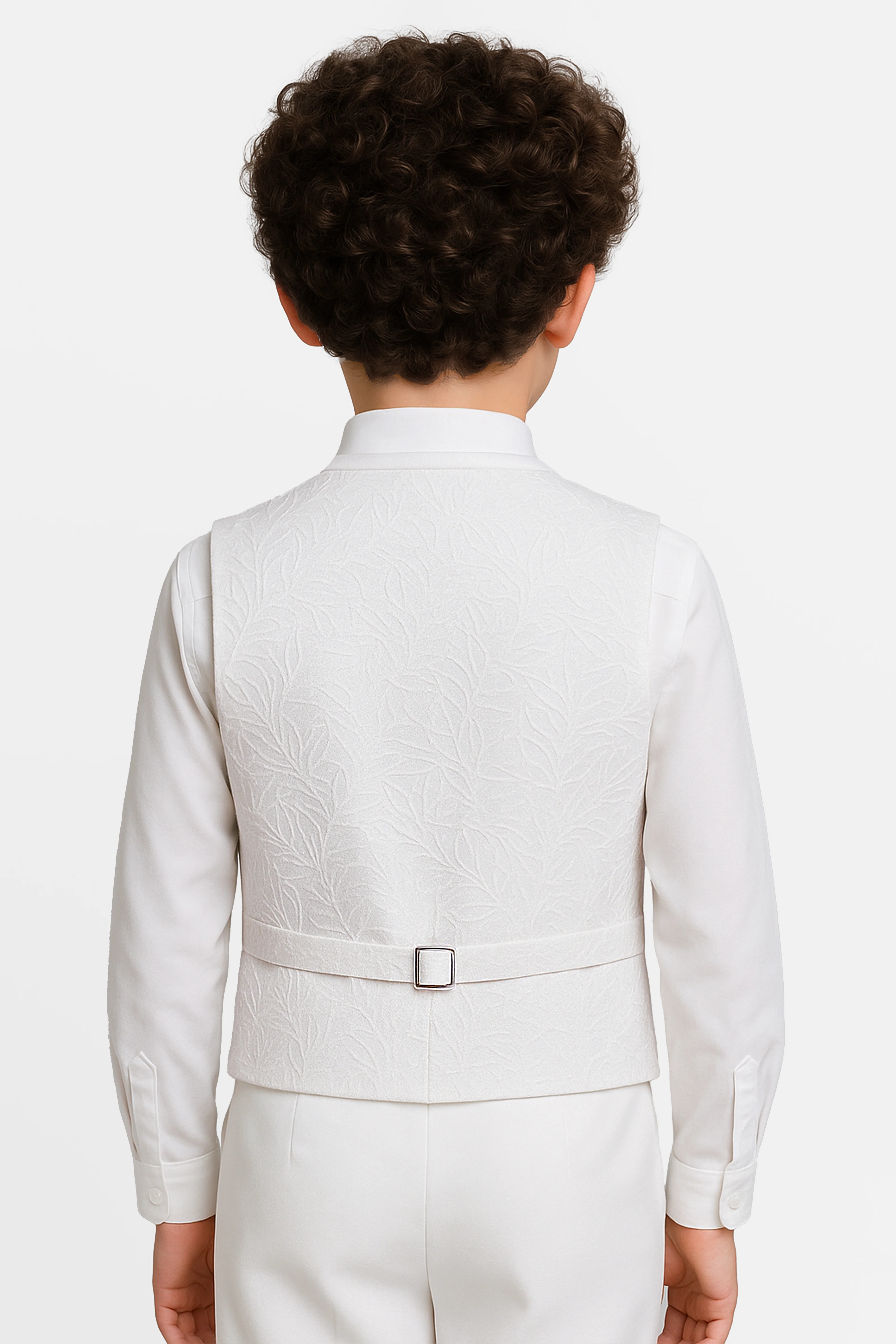 Boys 4-Piece Paisley Jacquard Waistcoat Cravat Set - White - Image 2