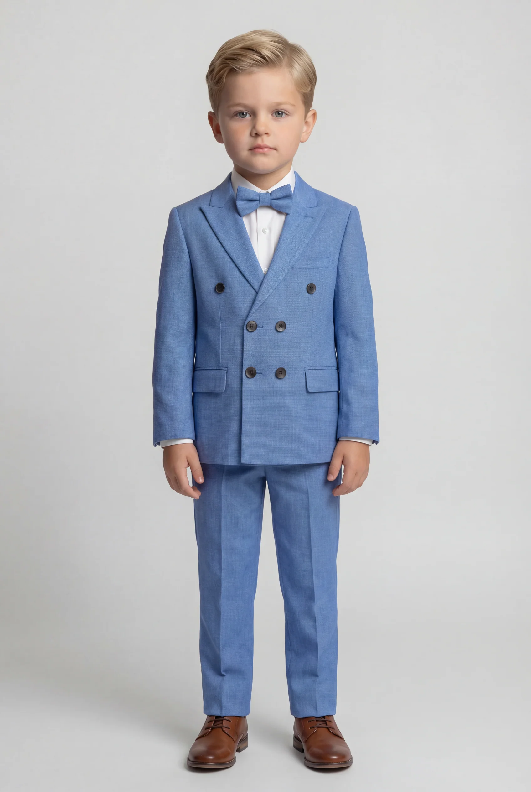 Boys 4-Piece Slim Fit Double Breasted Suit Set - Blue - Image 3