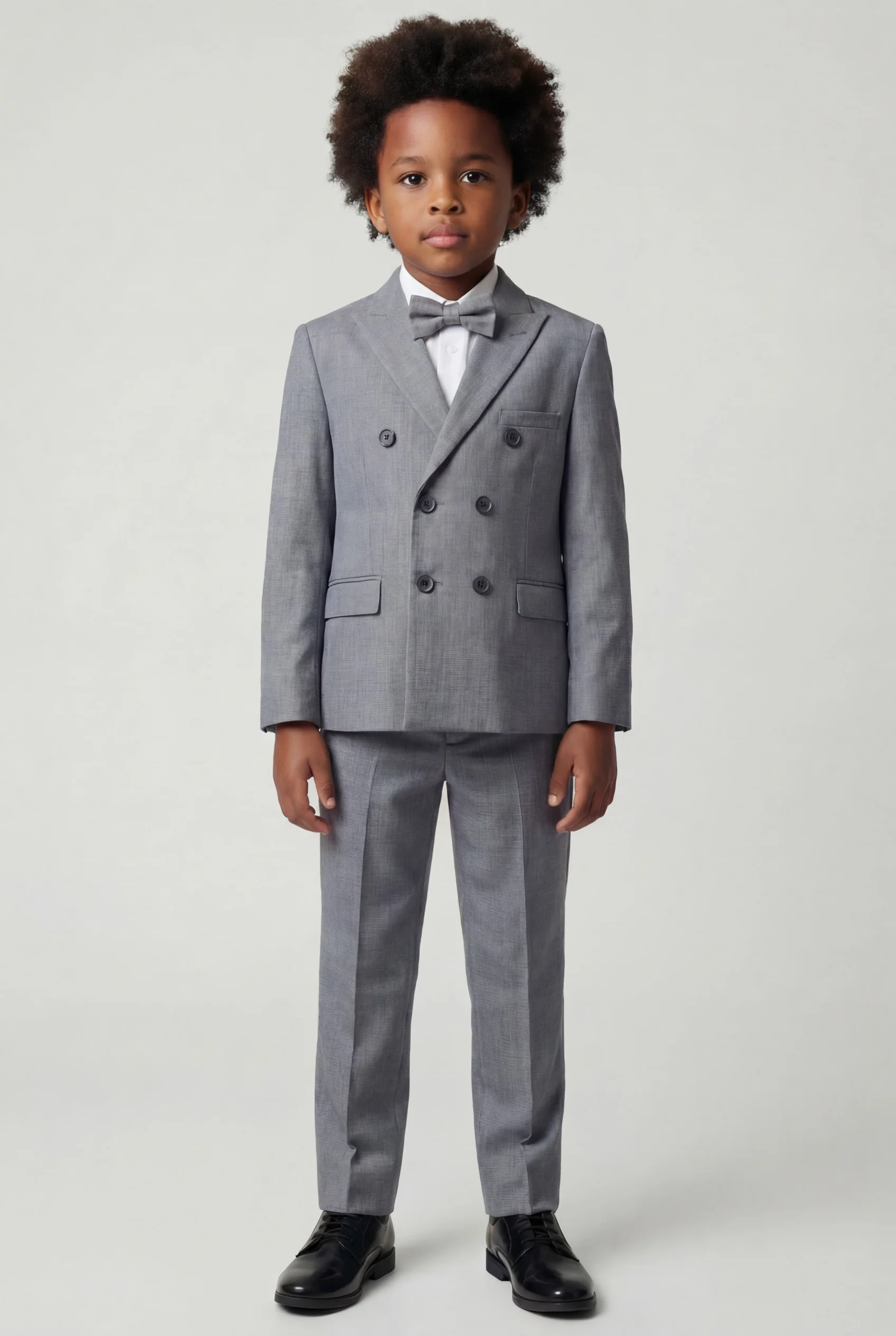 Boys 4-Piece Slim Fit Double Breasted Suit Set - Grey - Image 3