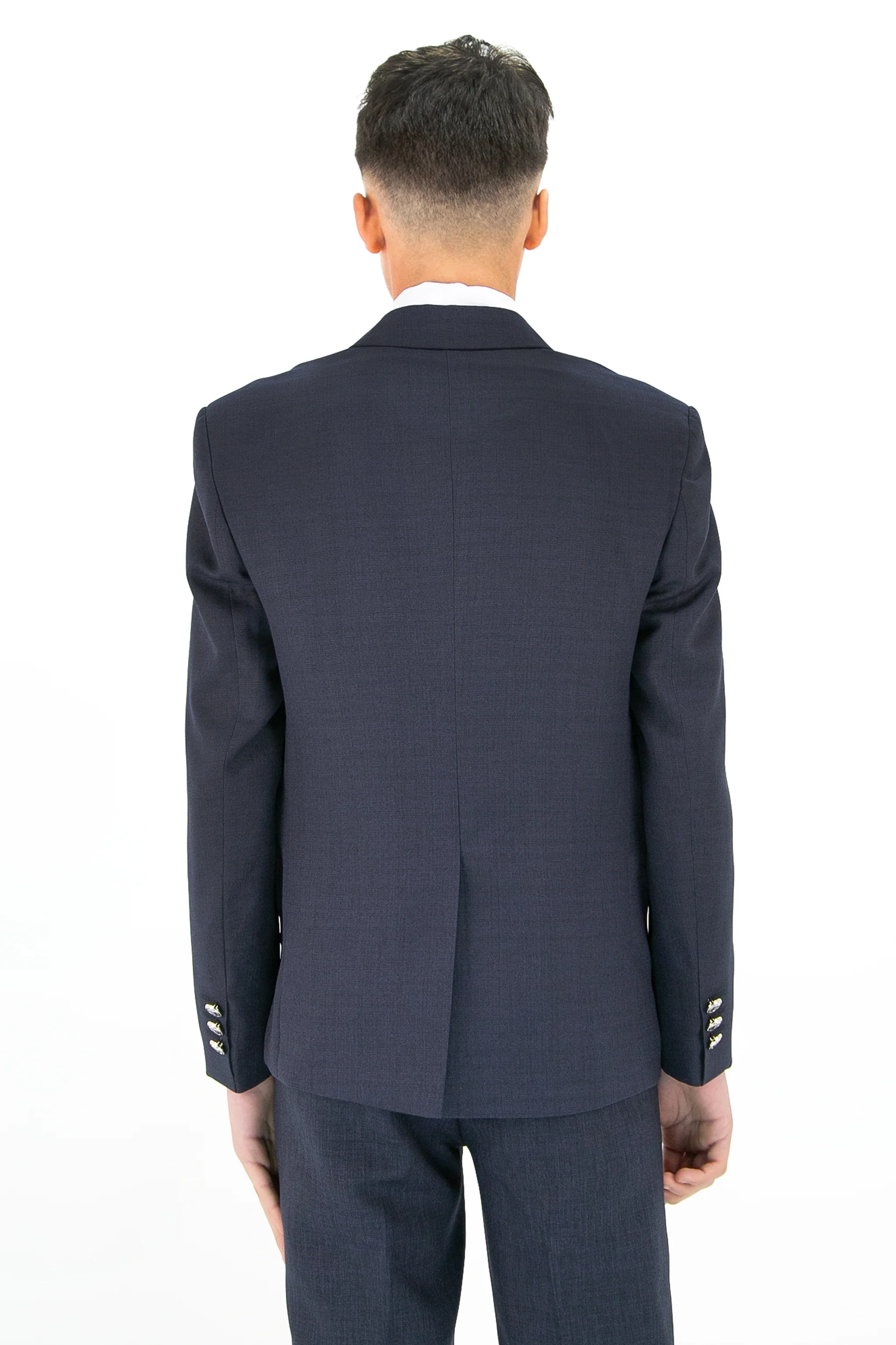 Boys’ 4-Piece Textured Double Breasted Formal Suit - Montero Navy - Image 5
