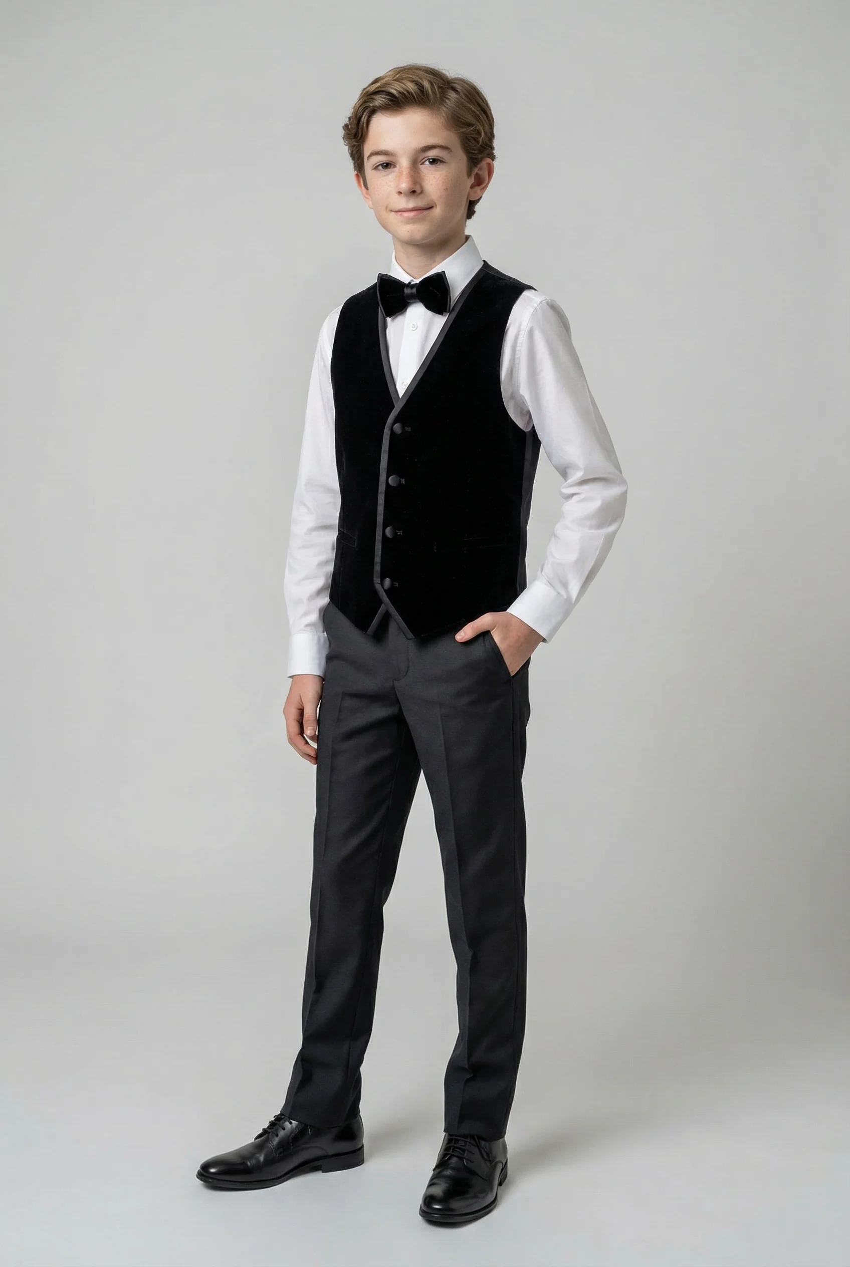 Boys 4-Piece Velvet Double Breasted Tuxedo Suit - Albert  Black - Image 7