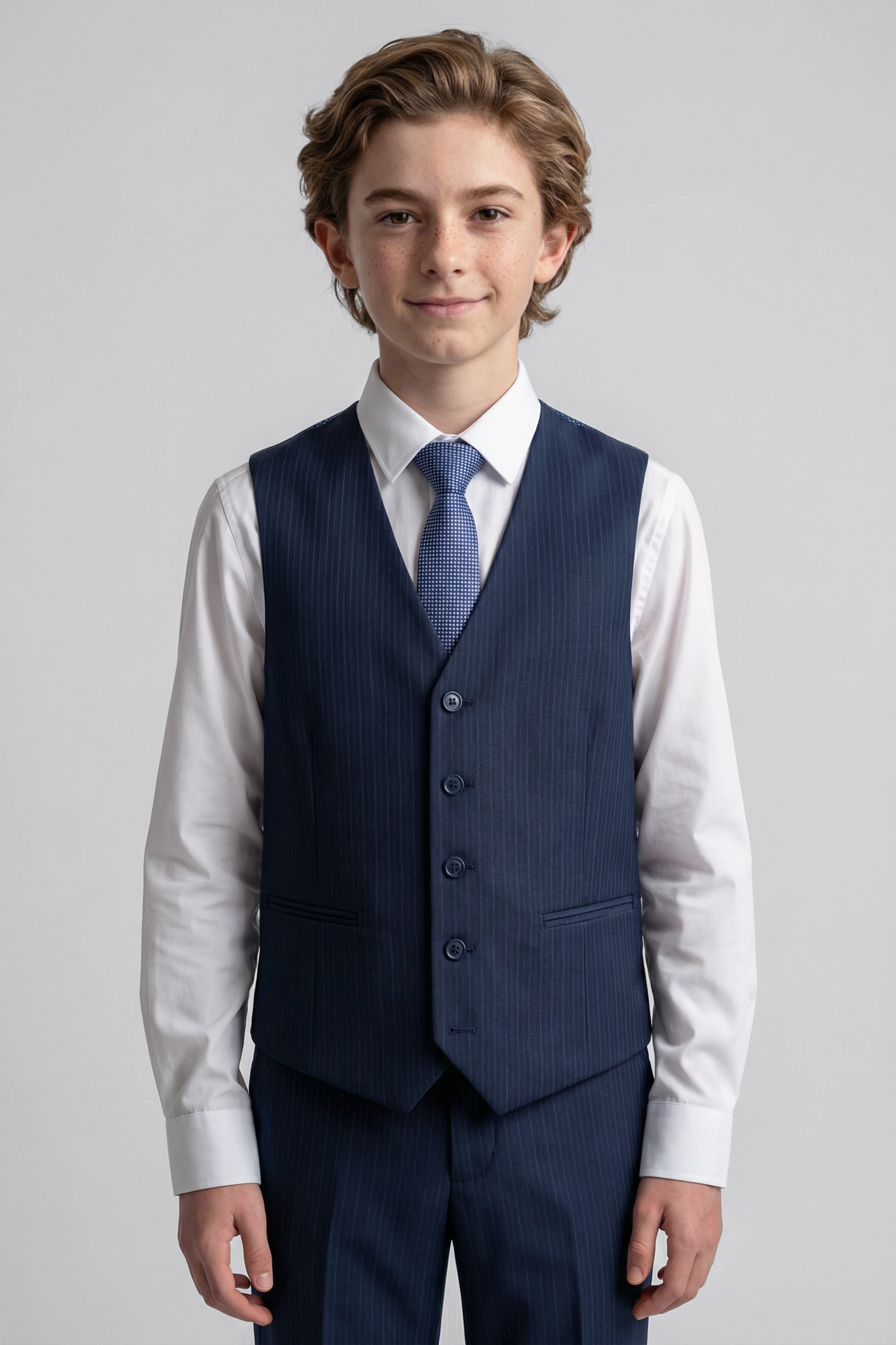 Boys 5-Piece Herringbone Pinstripe Suit - Dawson - Navy Blue - Image 3
