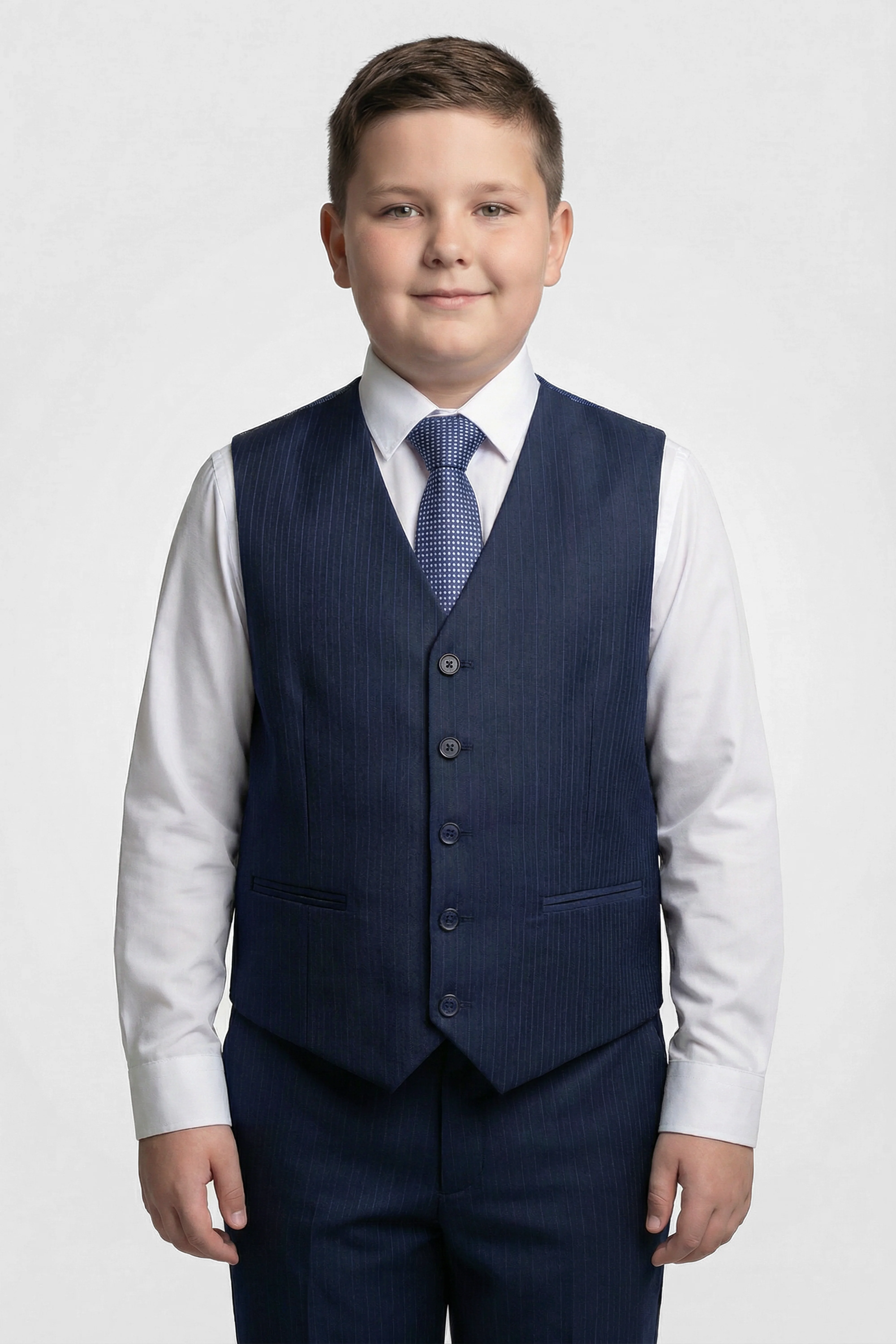 Boys 5-Piece Herringbone Pinstripe Suit - Dawson - Navy Blue - Image 7