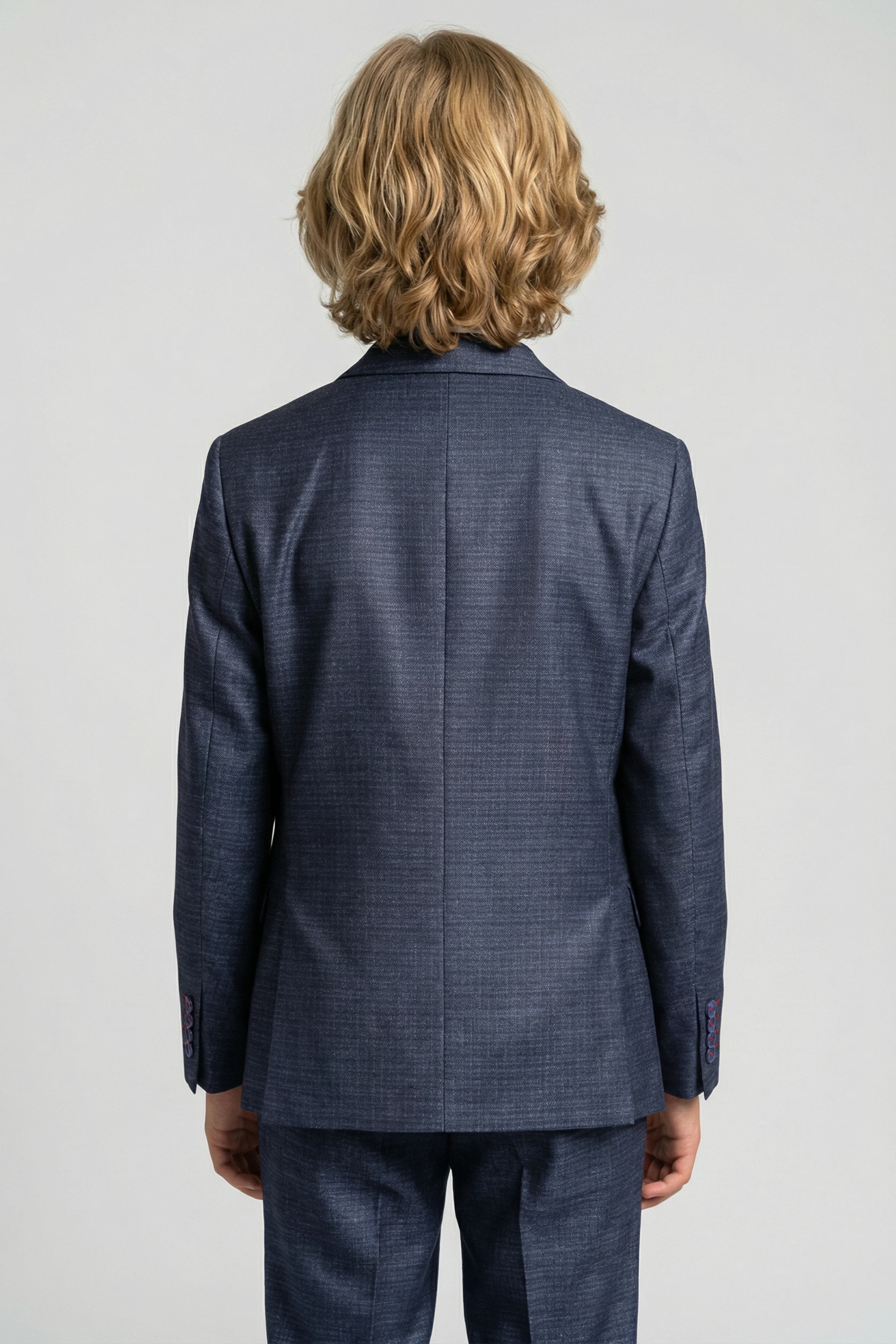 Boys 5-Piece Micro Check Twill Suit - Marcus - Navy Blue - Image 2