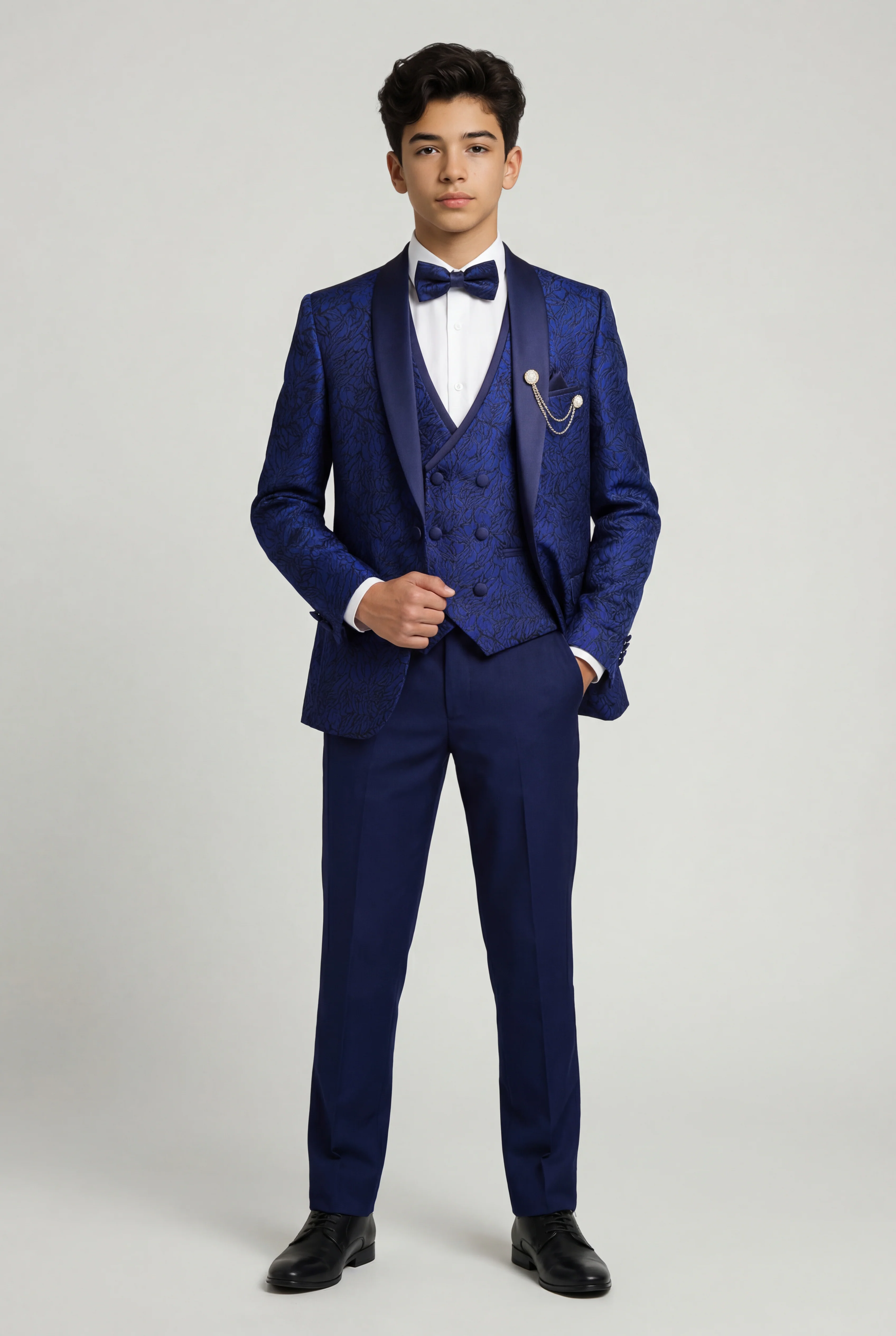Boys 5-Piece Parliament Jacquard Tuxedo Suit - Image 2