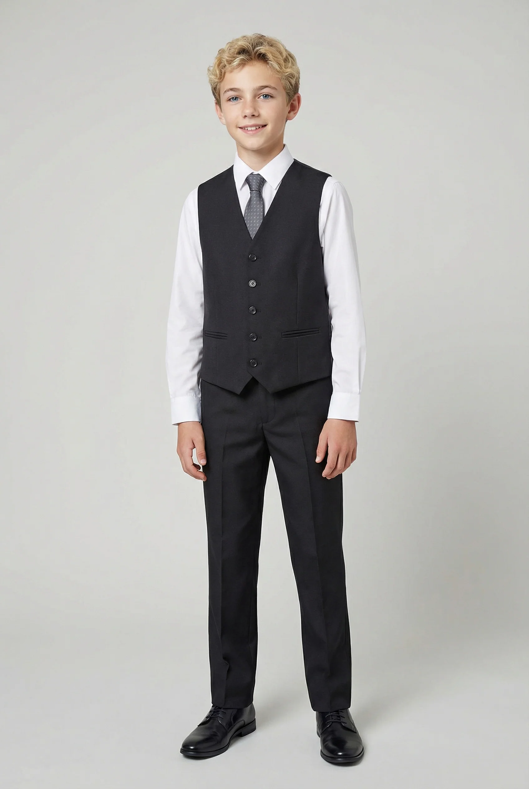 Boys 5-Piece Tailored Fit Twill Suit - Oscar - Black - Image 6