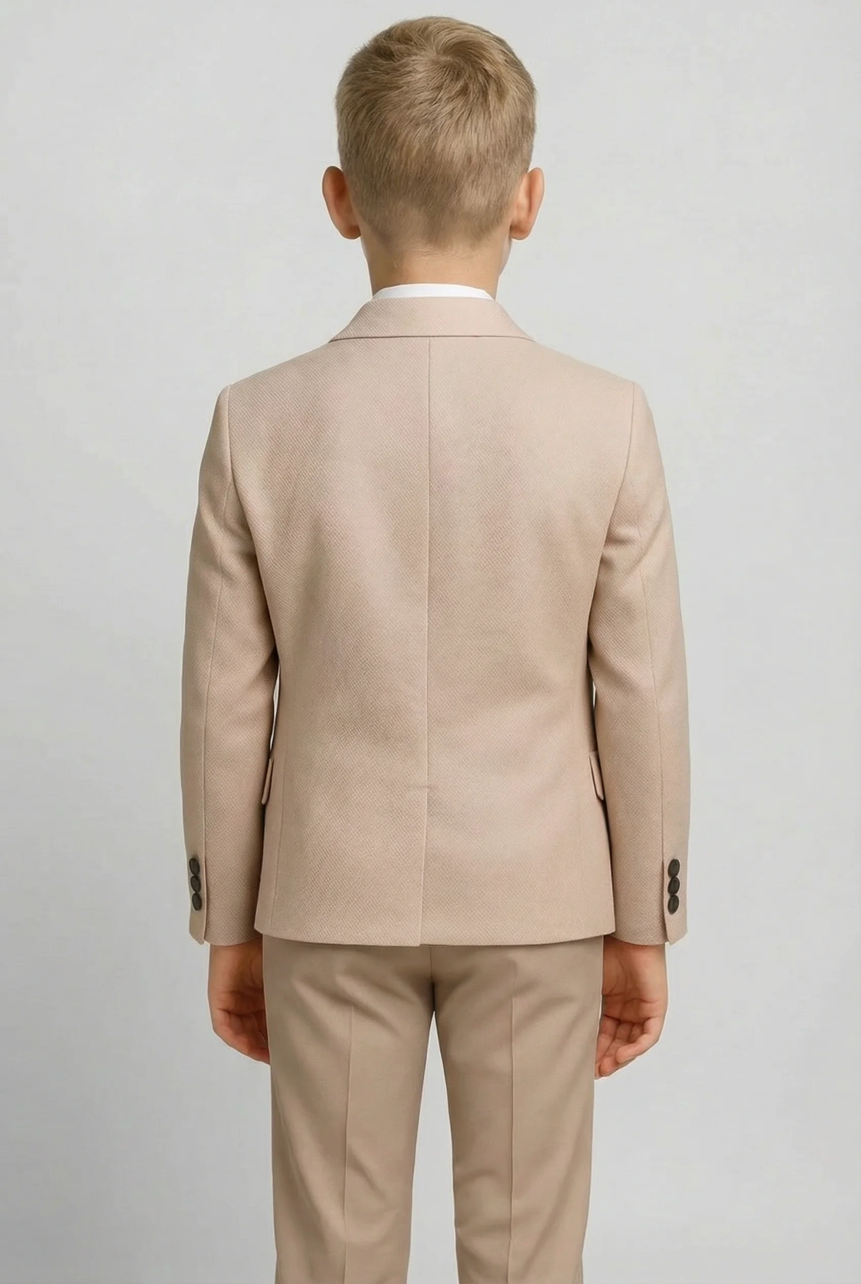Boys 5-Piece Textured Weave Suit with Double Breasted Waistcoat - Cinnamon - Image 2