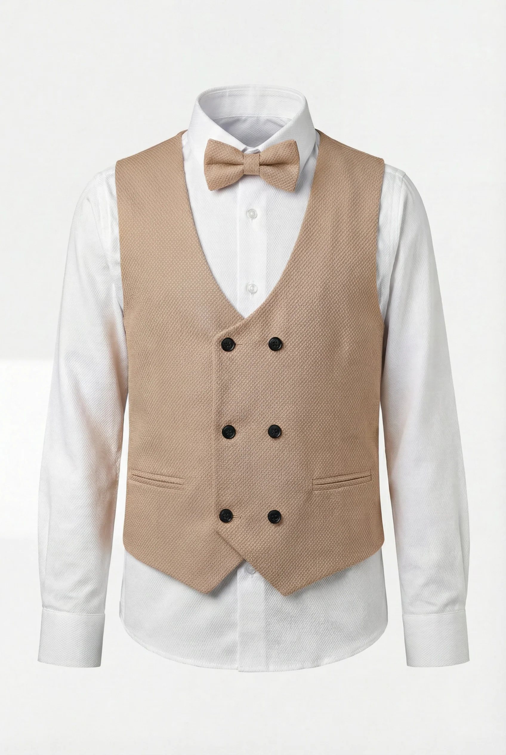 Boys 5-Piece Textured Weave Suit with Double Breasted Waistcoat - Cinnamon - Image 3