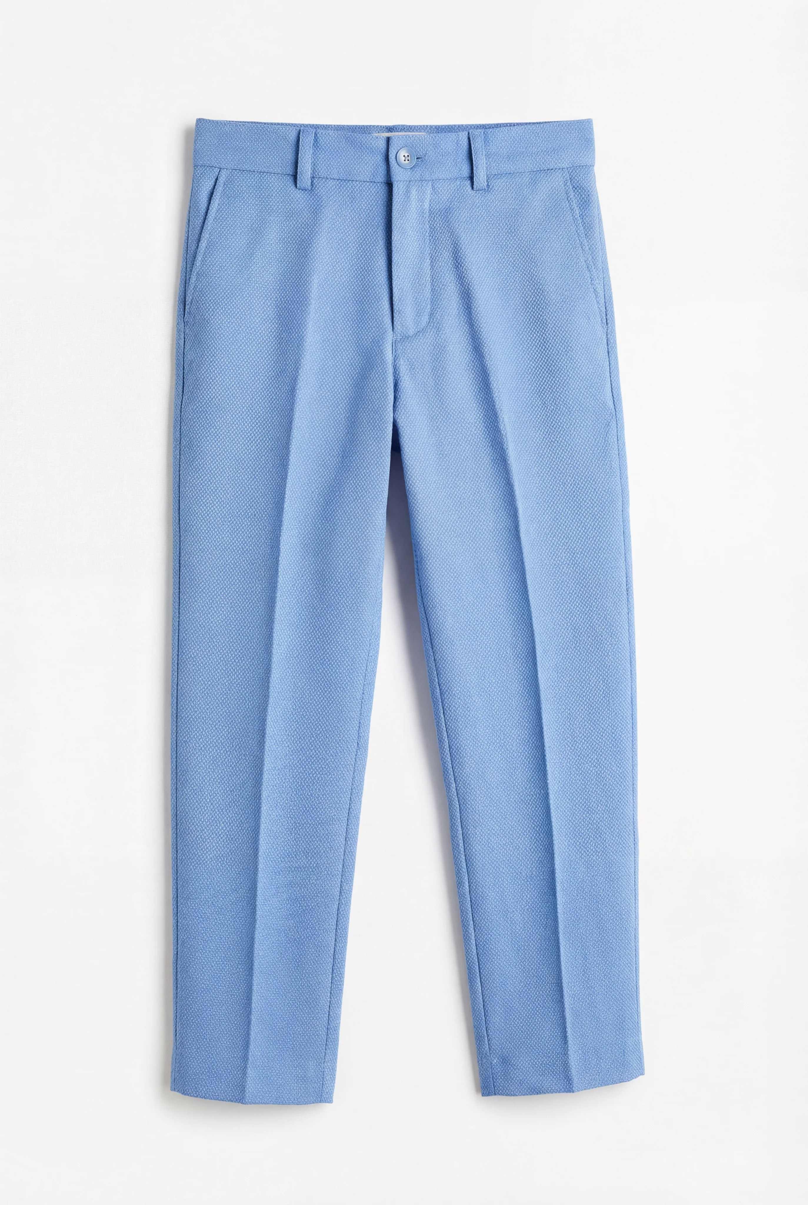 Boys 5-Piece Textured Weave Suit with Double Breasted Waistcoat - Light Blue - Image 5