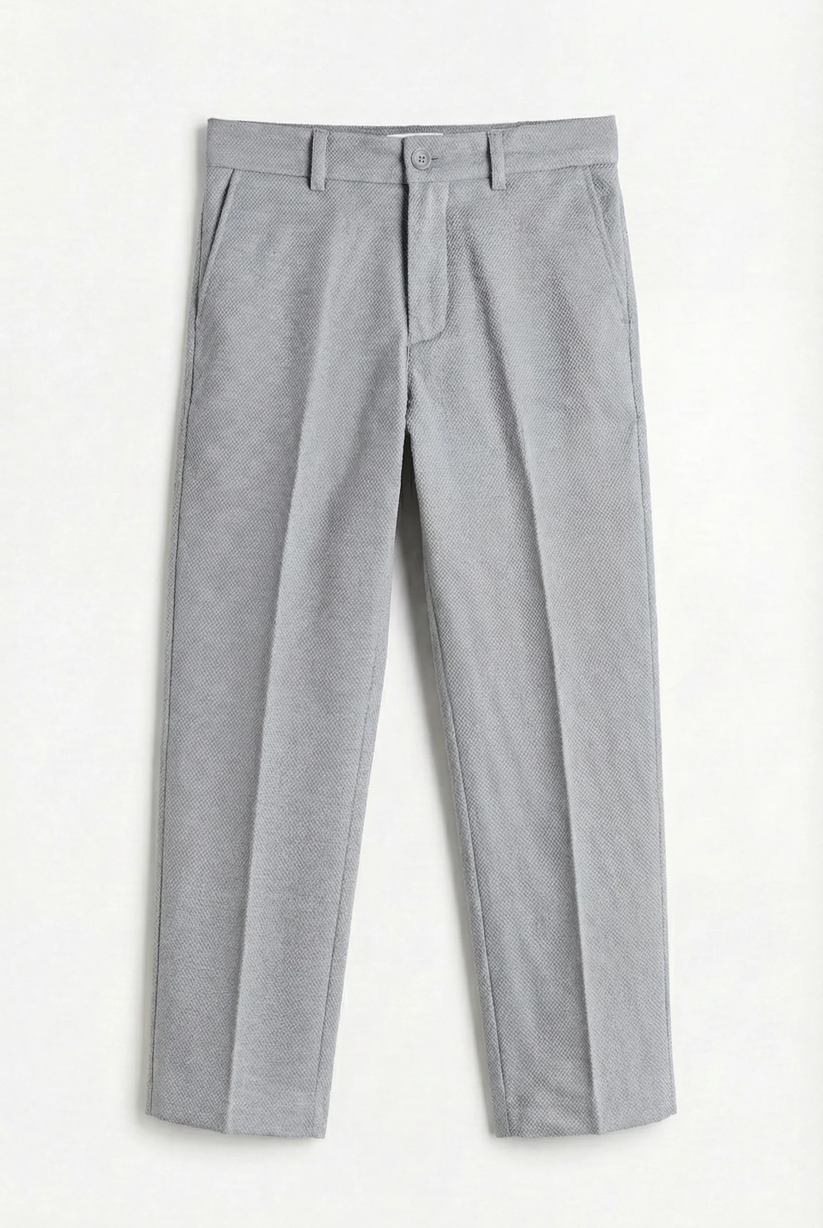 Boys 5-Piece Textured Weave Suit with Double Breasted Waistcoat - Light Grey - Image 5
