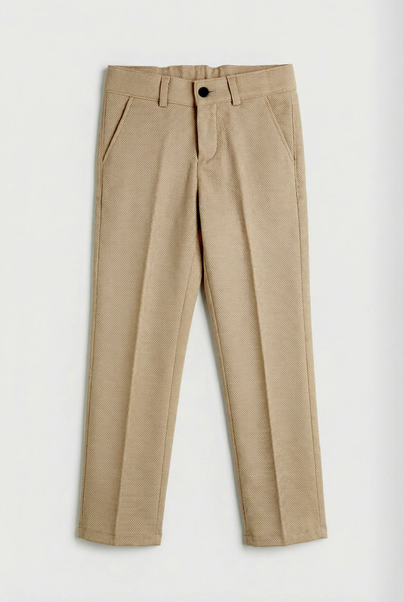 Boys 5-Piece Textured Weave Suit with Double Breasted Waistcoat - Tan Brown - Image 5
