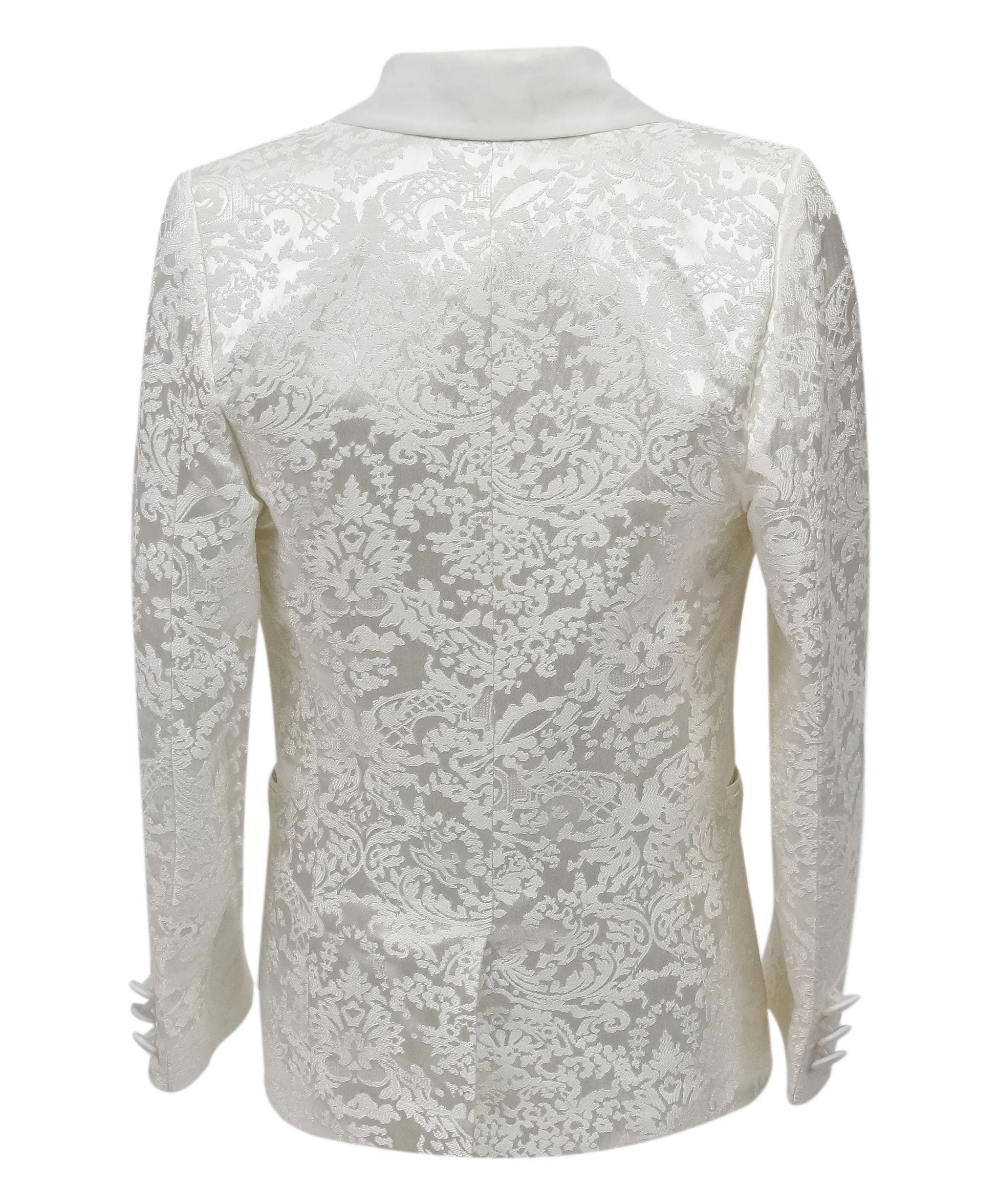 Boys 5-Piece Floral Jacquard Tuxedo Suit with Double Breasted Waistcoat - Ivory - Image 9