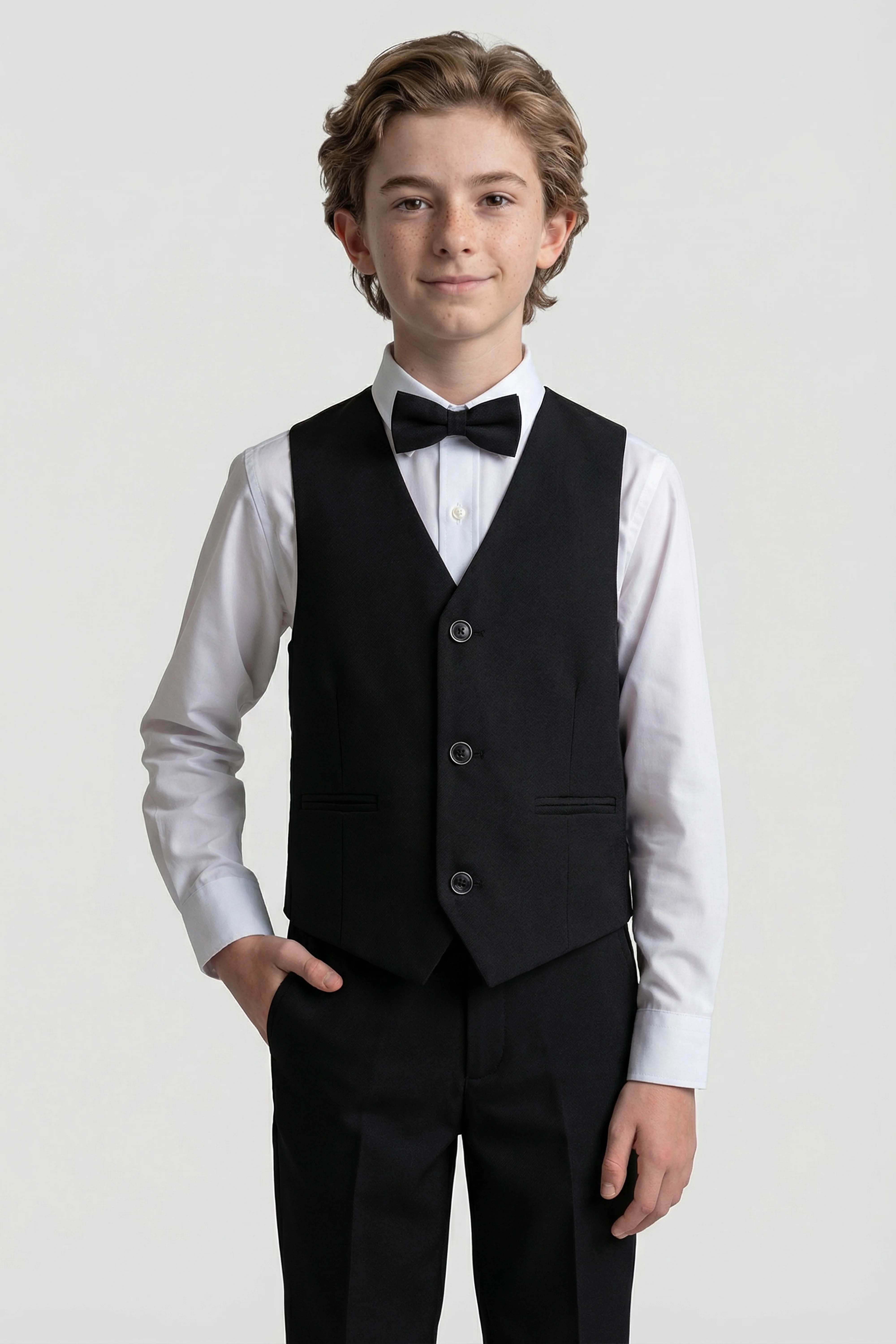 Boys’ 6-Piece Formal Ottoman Suit with Mandarin Collar  - Black - Image 3