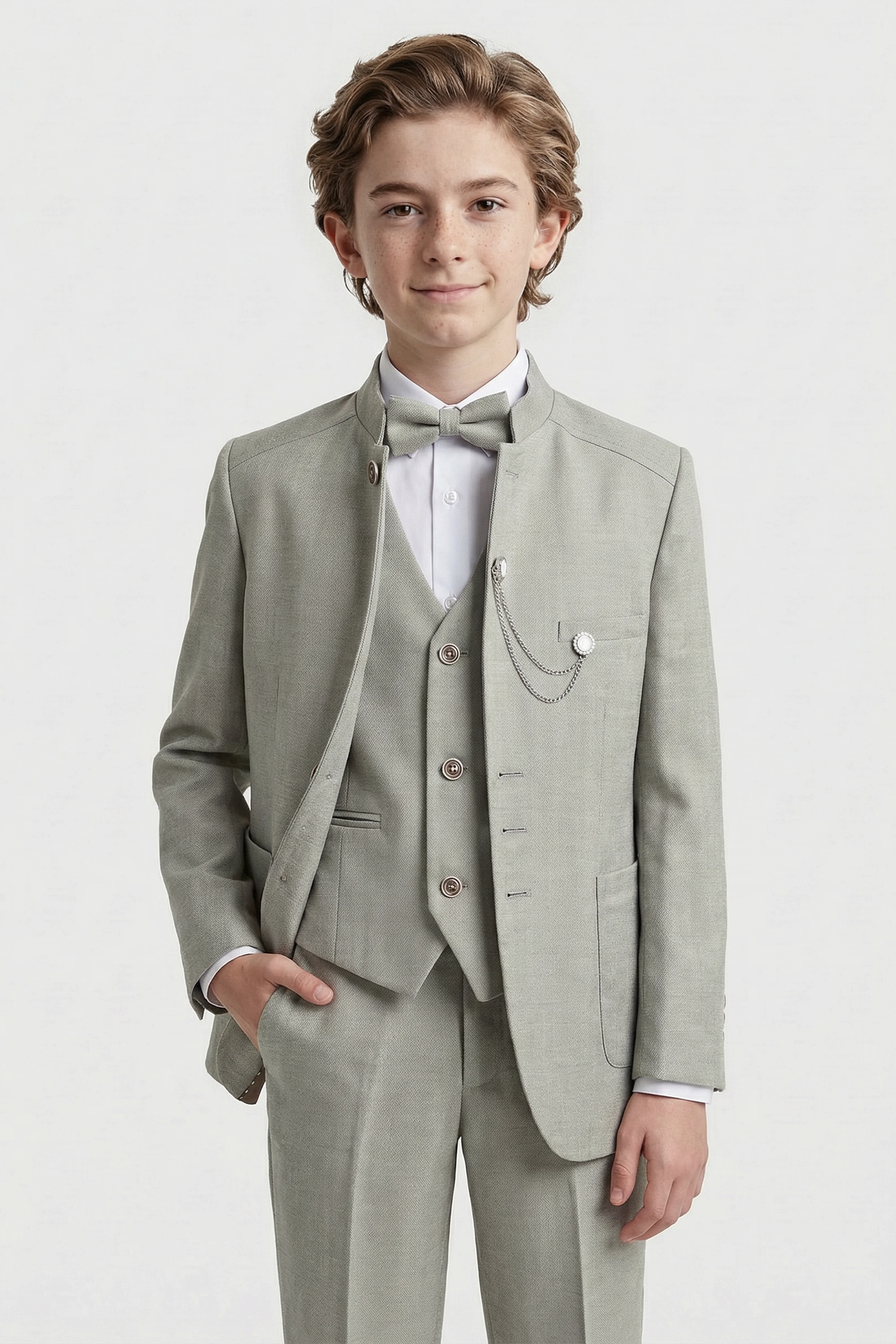 Boys’ 6-Piece Formal Ottoman Suit with Mandarin Collar - Green