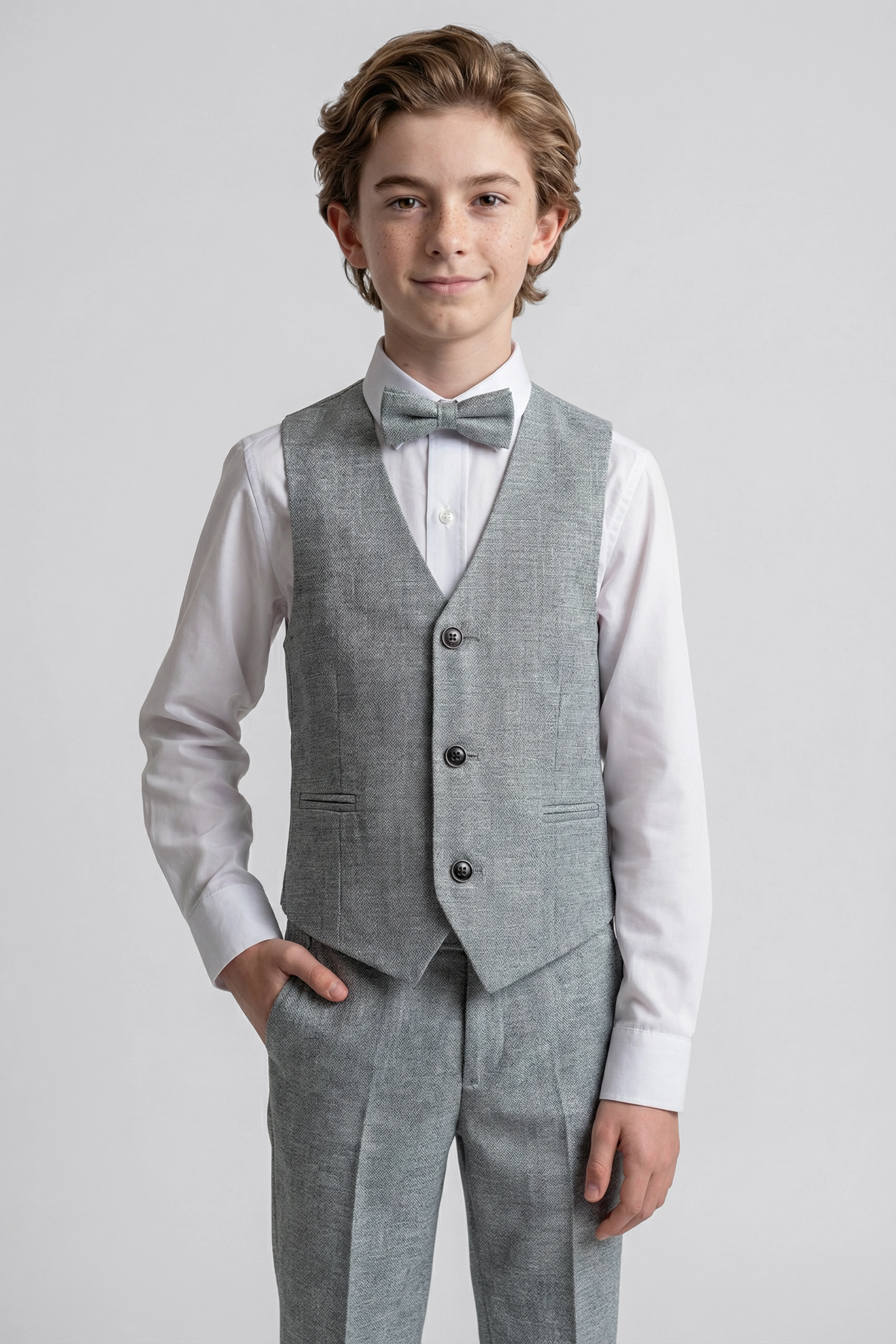 Boys’ 6-Piece Formal Ottoman Suit with Mandarin Collar  - Grey - Image 3