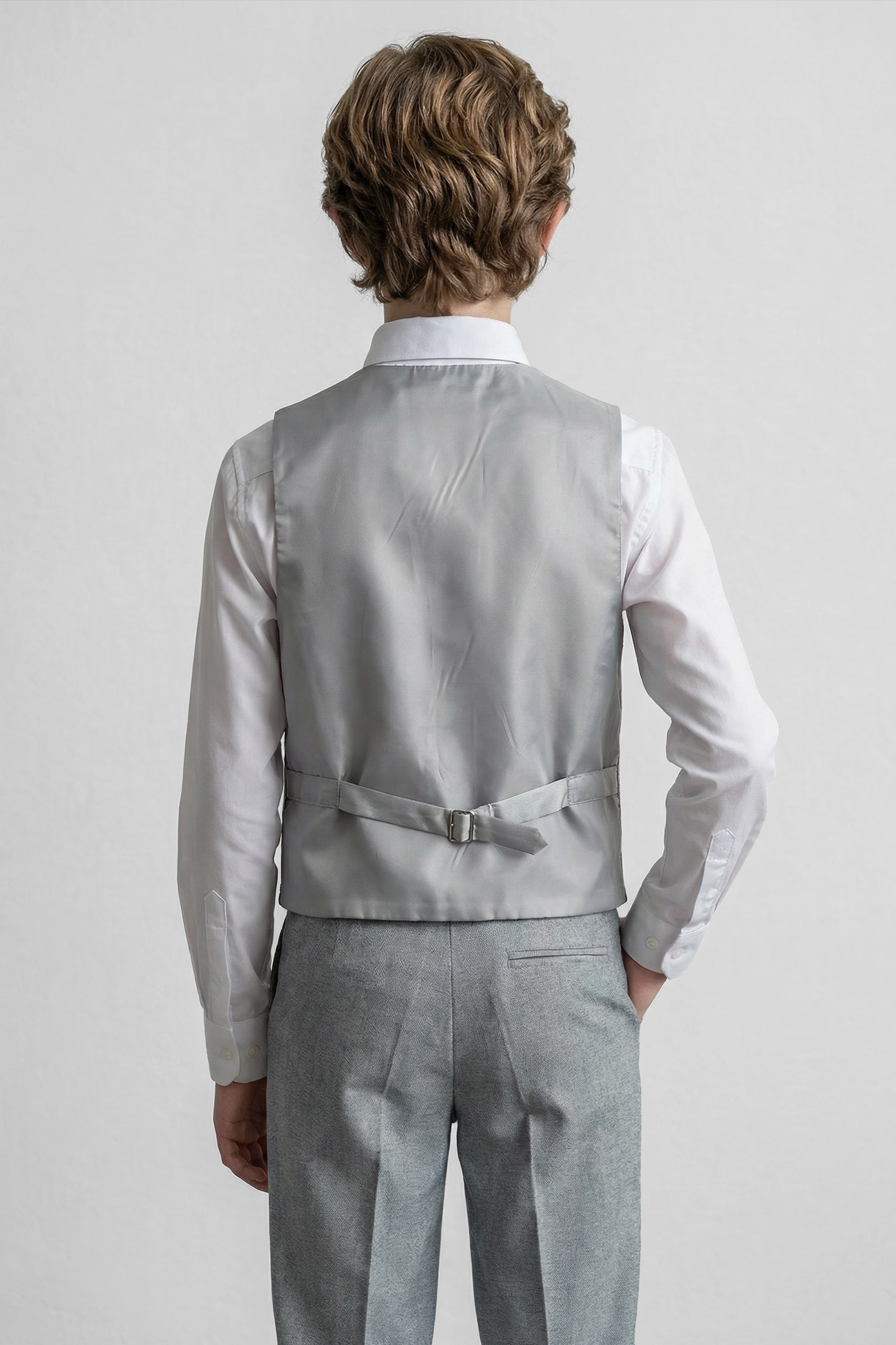 Boys’ 6-Piece Formal Ottoman Suit with Mandarin Collar  - Grey - Image 4