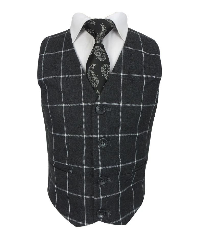 Boys Windowpane Check Suit Set - Charcoal Grey - Image 5