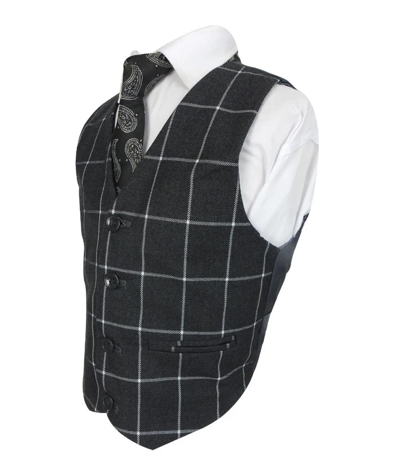 Boys Windowpane Check Suit Set - Charcoal Grey - Image 6