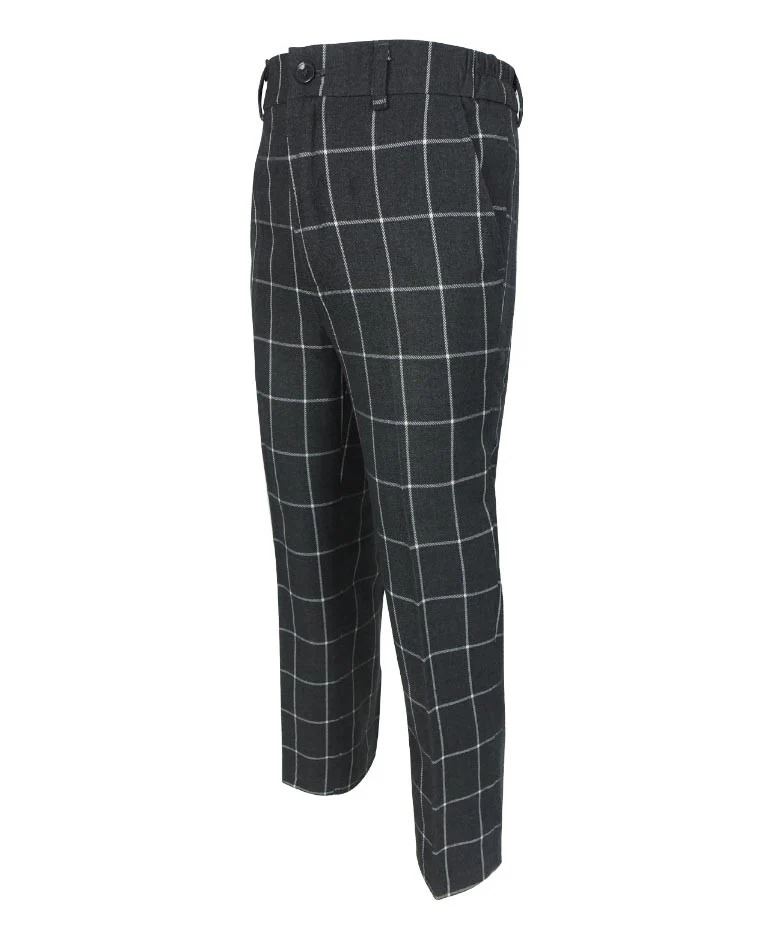 Boys Windowpane Check Suit Set - Charcoal Grey - Image 8