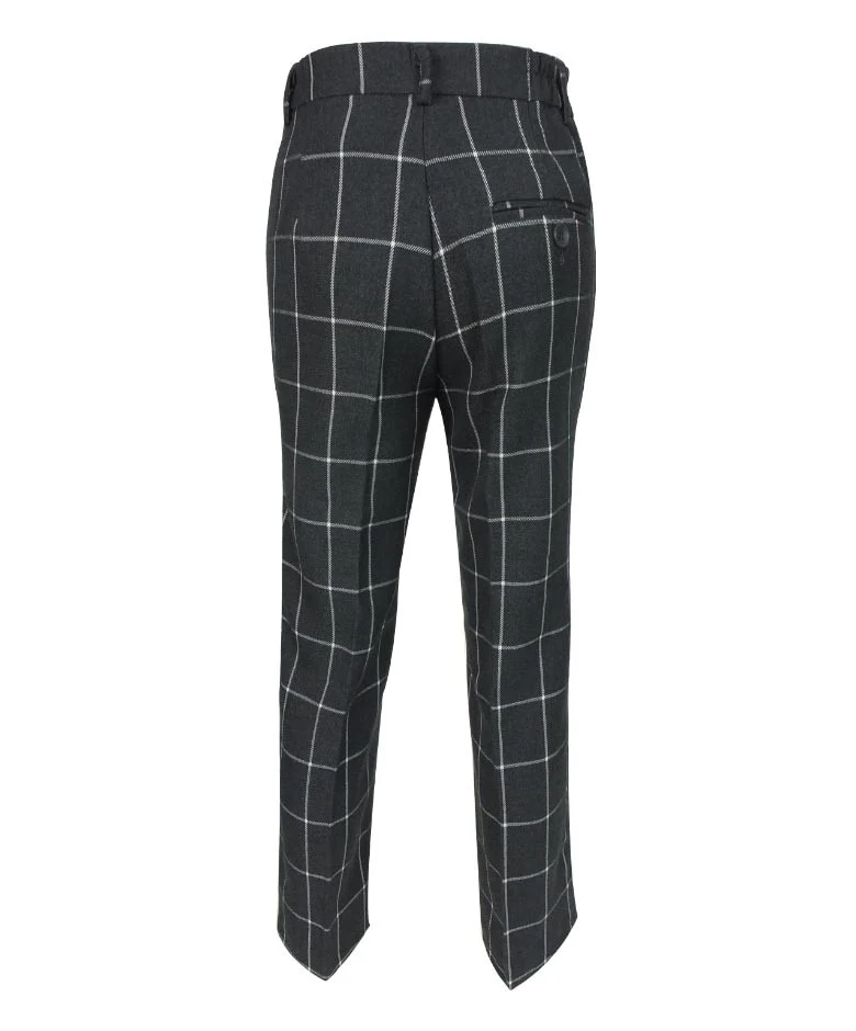 Boys Windowpane Check Suit Set - Charcoal Grey - Image 9